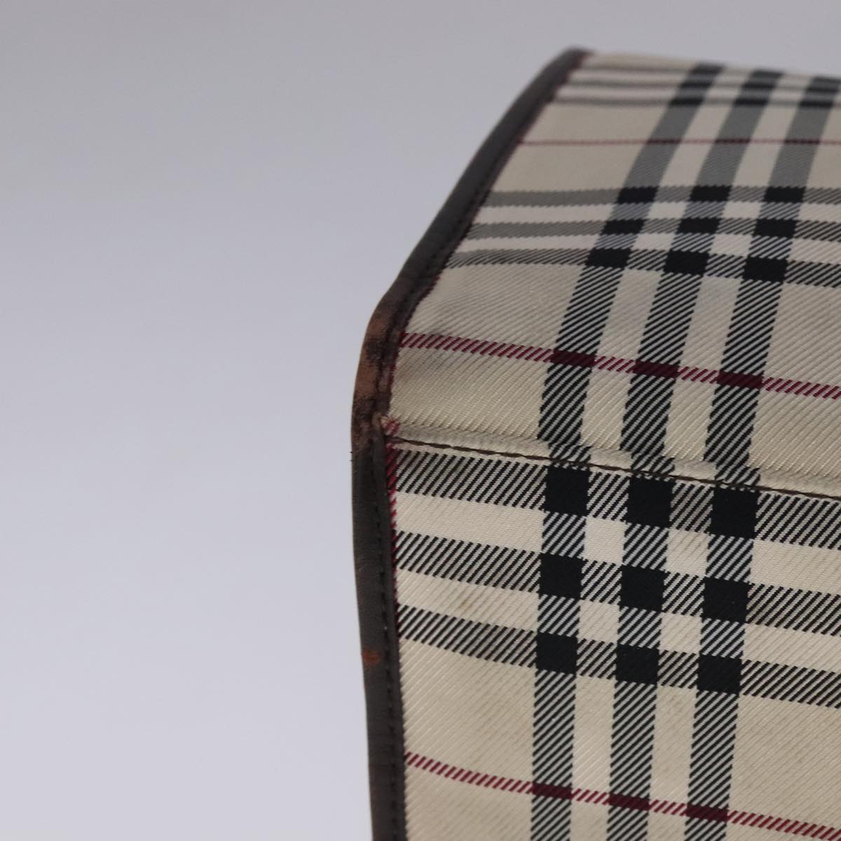 BURBERRY Nova Check Hand Bag Canvas Leather Beige Brown Silver Auth 112330