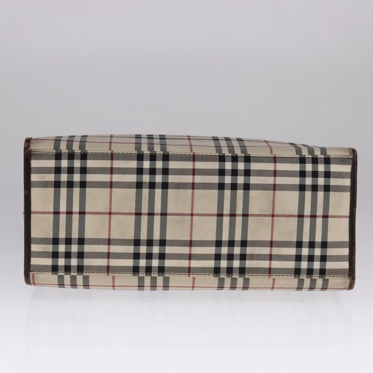 BURBERRY Nova Check Hand Bag Canvas Leather Beige Brown Silver Auth 112330