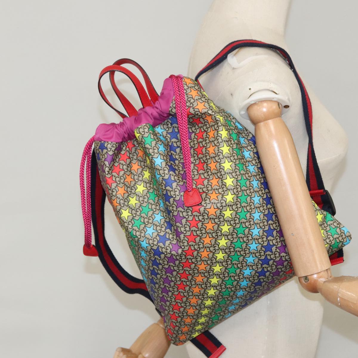 GUCCI GG Supreme Sherry Line Backpack PVC Beige Rainbow 550775 Auth 112335V