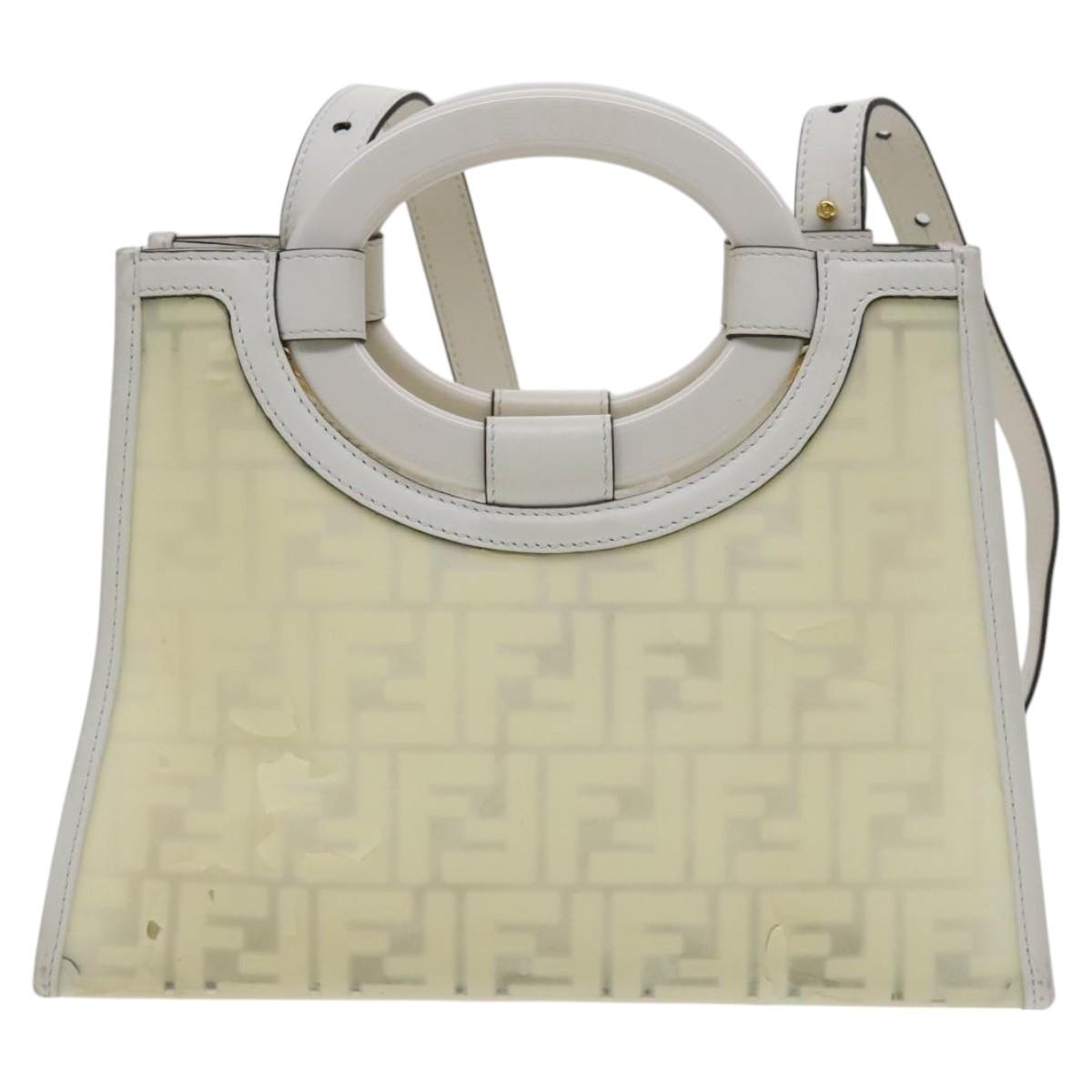 FENDI Zucca Canvas Hand Bag Vinyl Leather 2way Cream White gold Auth 112339