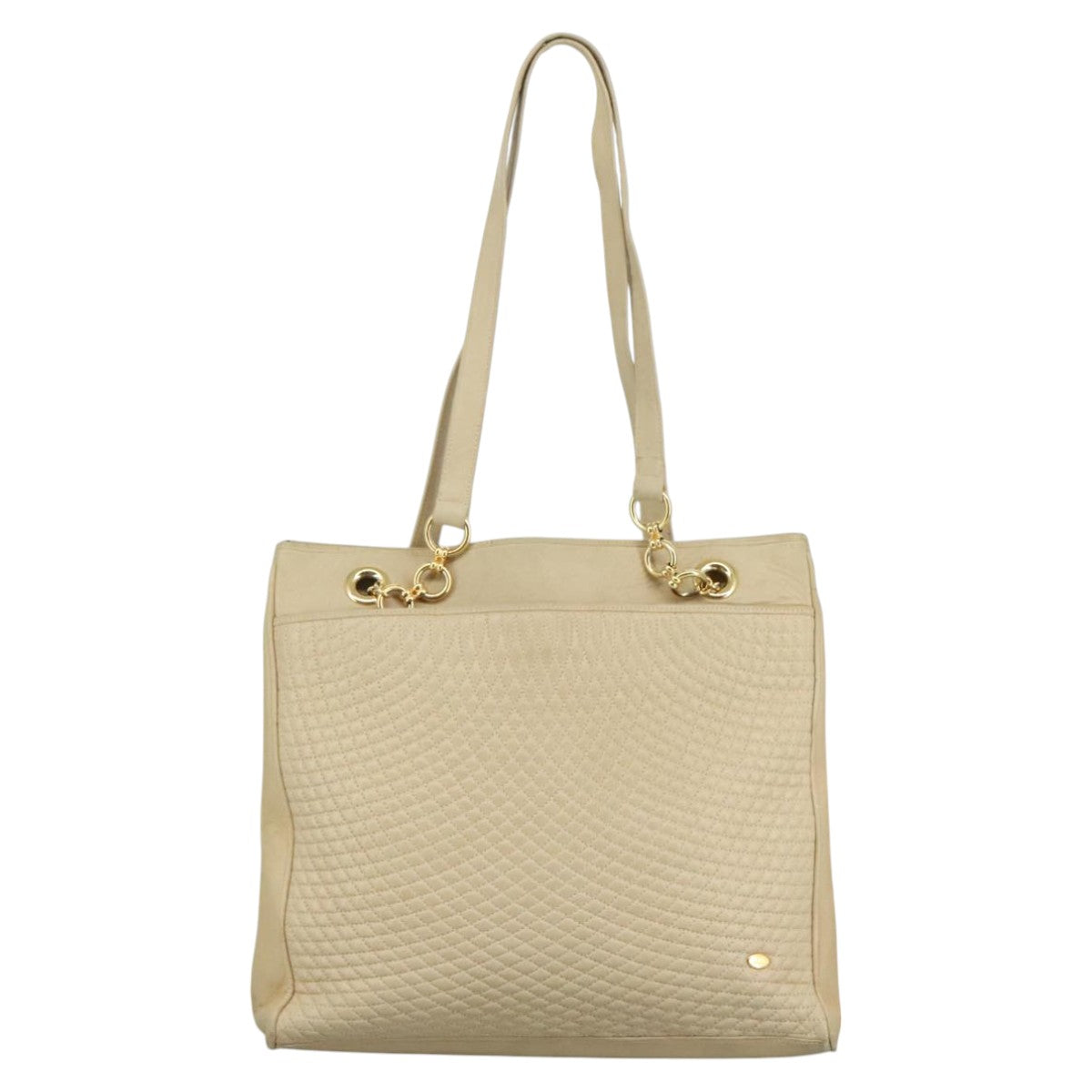 BALLY Quilted Chain Tote Bag Leather Beige Gold Auth 112375