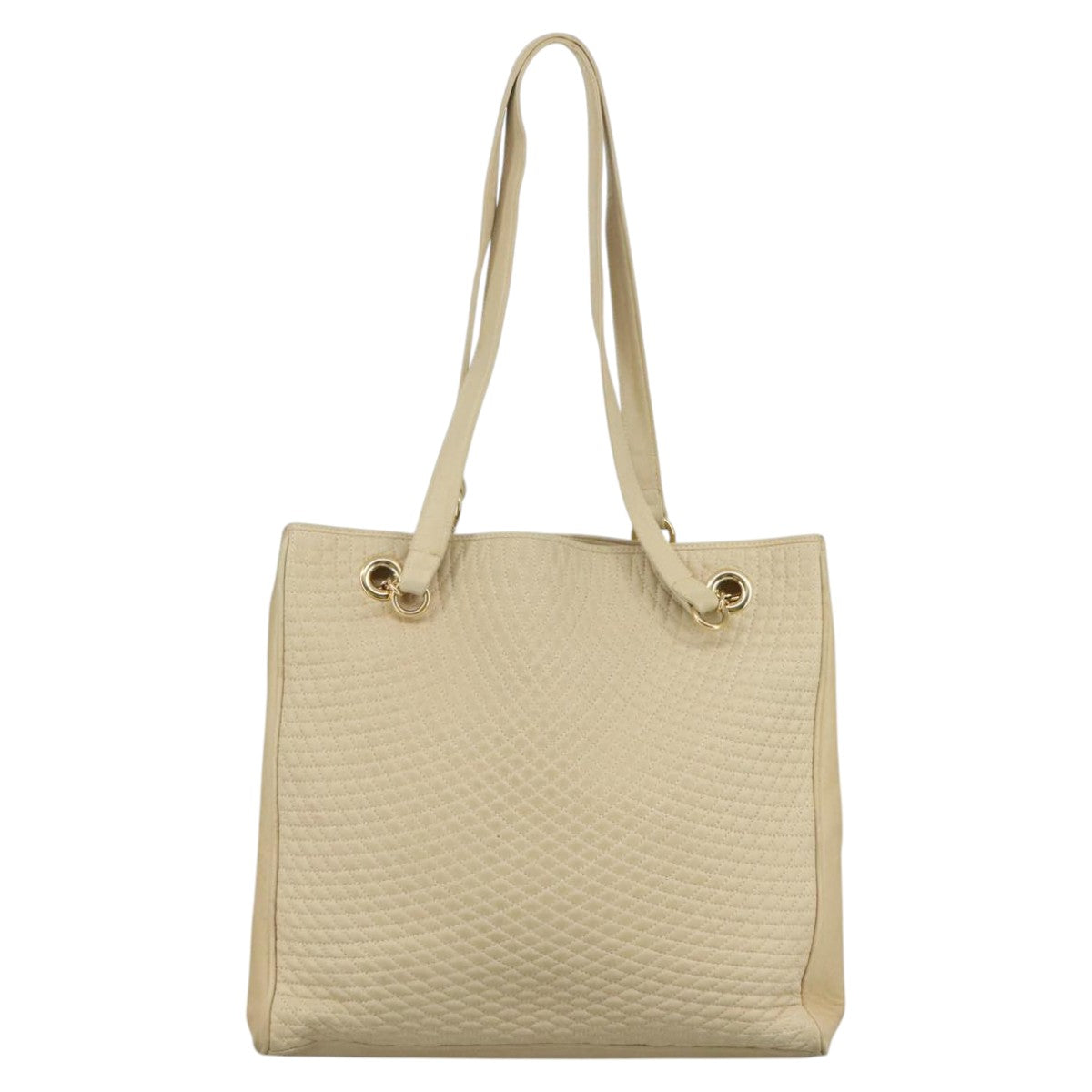 BALLY Quilted Chain Tote Bag Leather Beige Gold Auth 112375