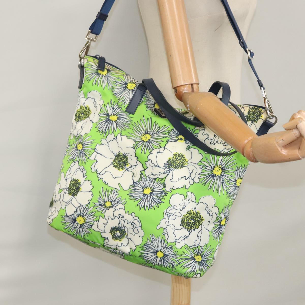 PRADA Hand Bag Nylon 2way Green Auth 112380