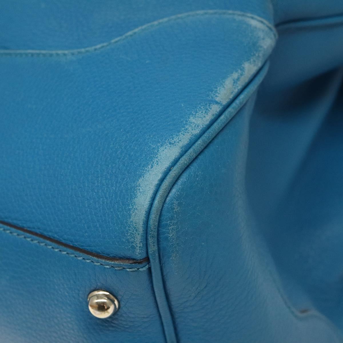 GUCCI Bamboo Hand Bag Leather Blue Gold 282317 Auth 112381