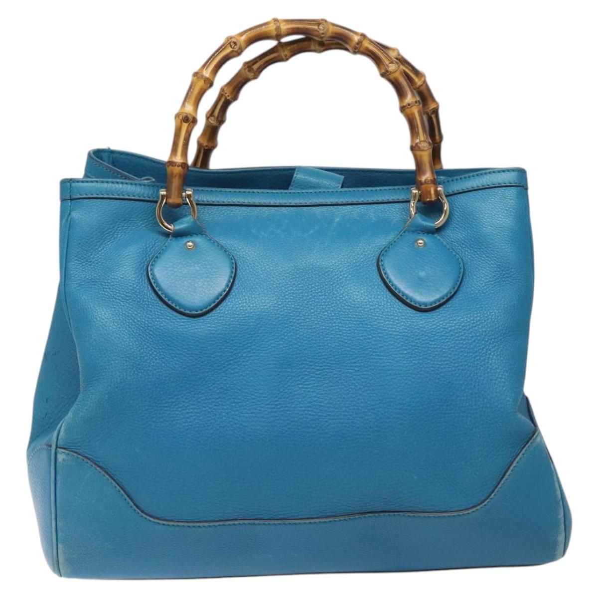 GUCCI Bamboo Hand Bag Leather Blue Gold 282317 Auth 112381