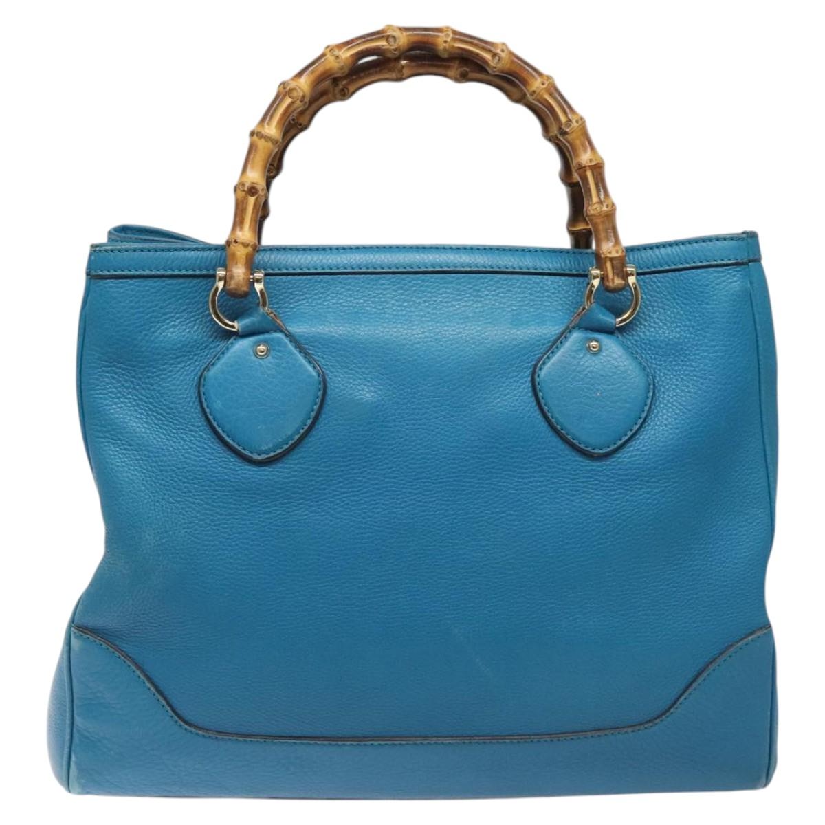 GUCCI Bamboo Hand Bag Leather Blue Gold 282317 Auth 112381