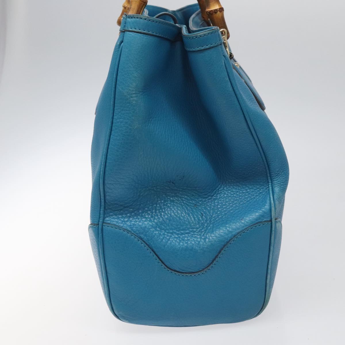 GUCCI Bamboo Hand Bag Leather Blue Gold 282317 Auth 112381