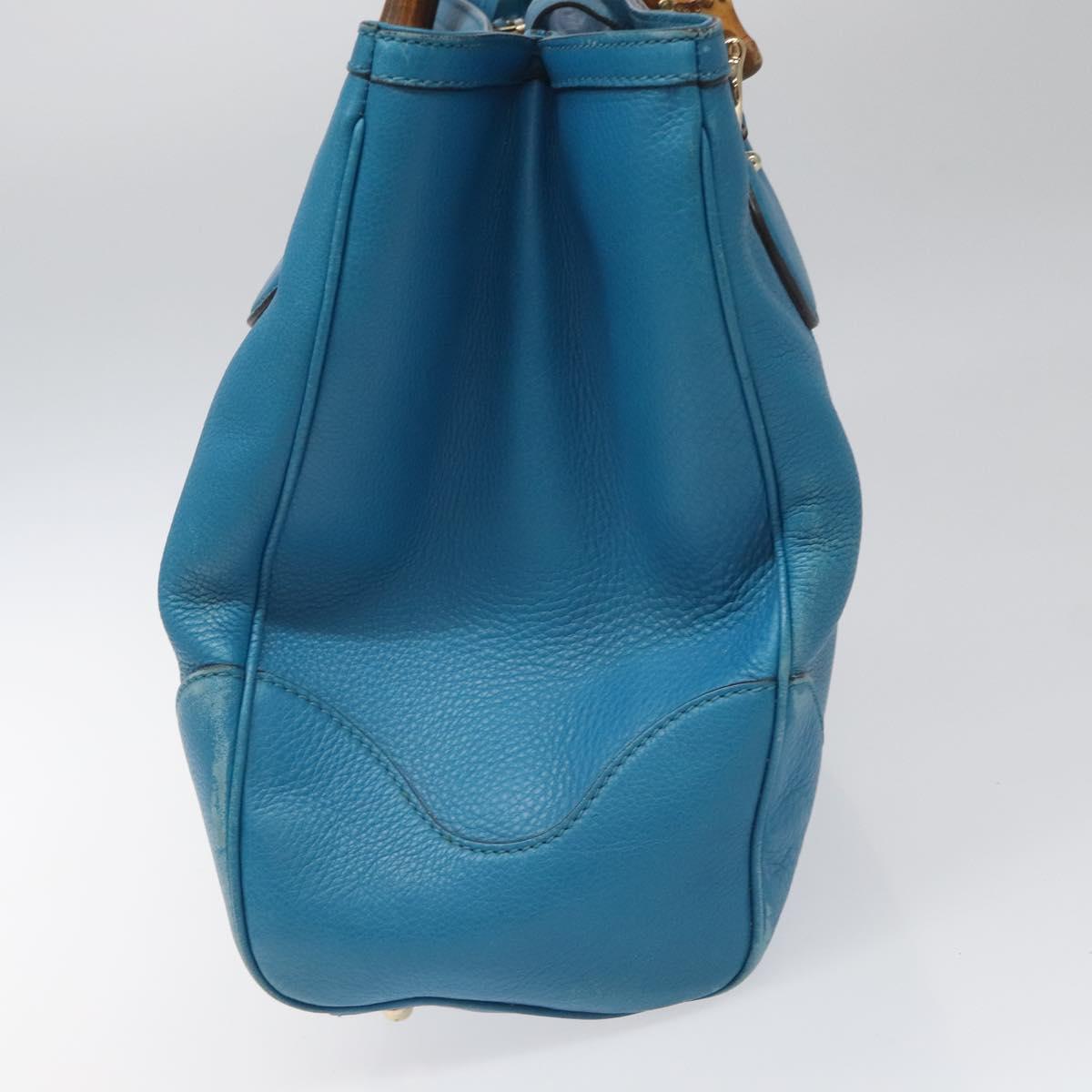 GUCCI Bamboo Hand Bag Leather Blue Gold 282317 Auth 112381