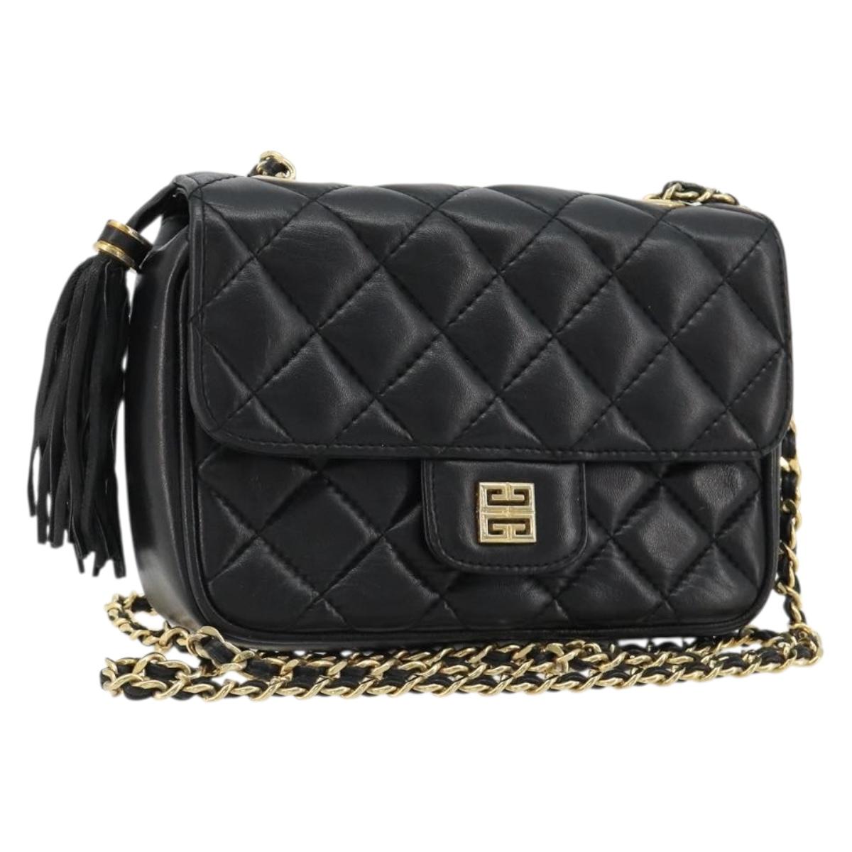 GIVENCHY Chain Shoulder Bag Leather Black Gold Auth 112382