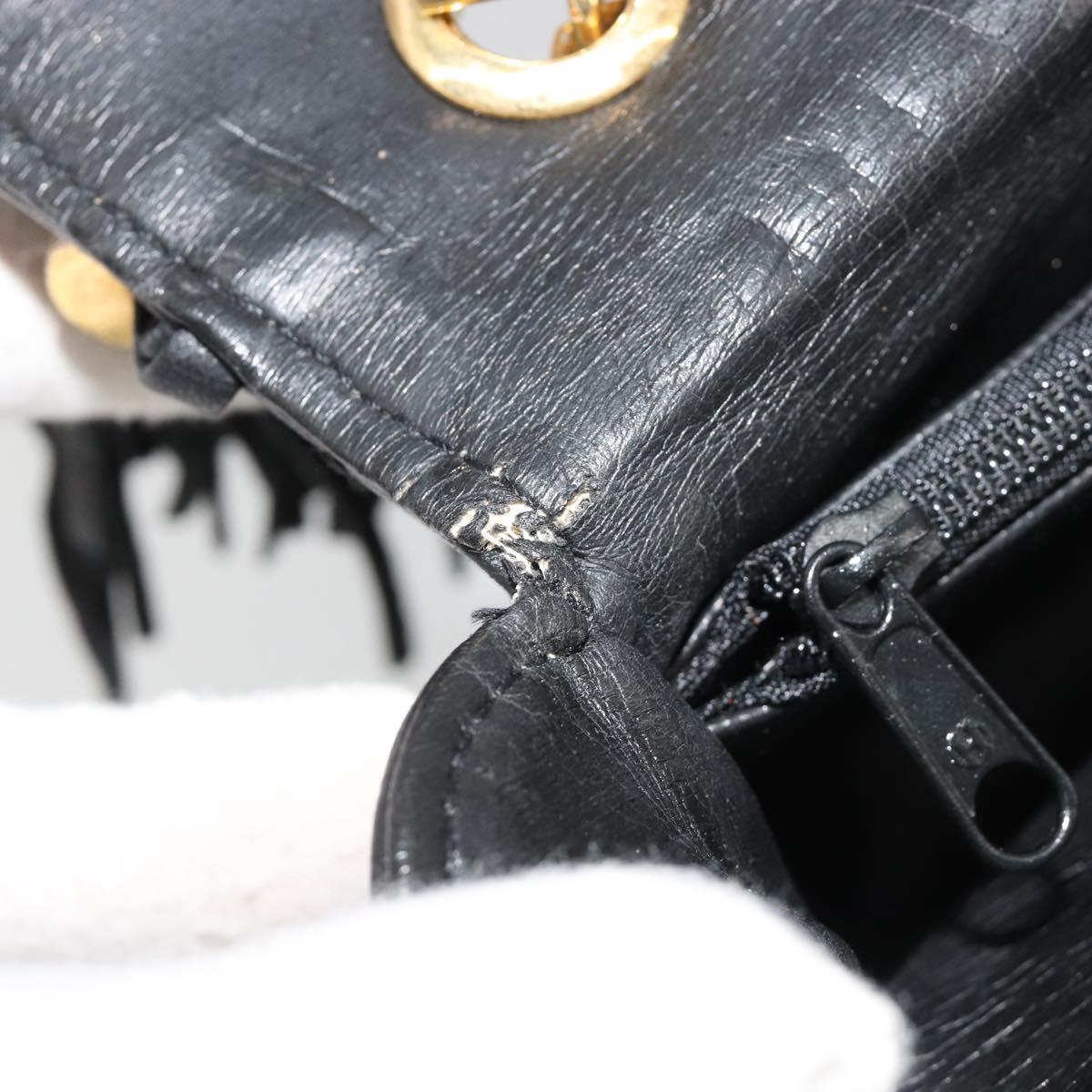 GIVENCHY Chain Shoulder Bag Leather Black Gold Auth 112382