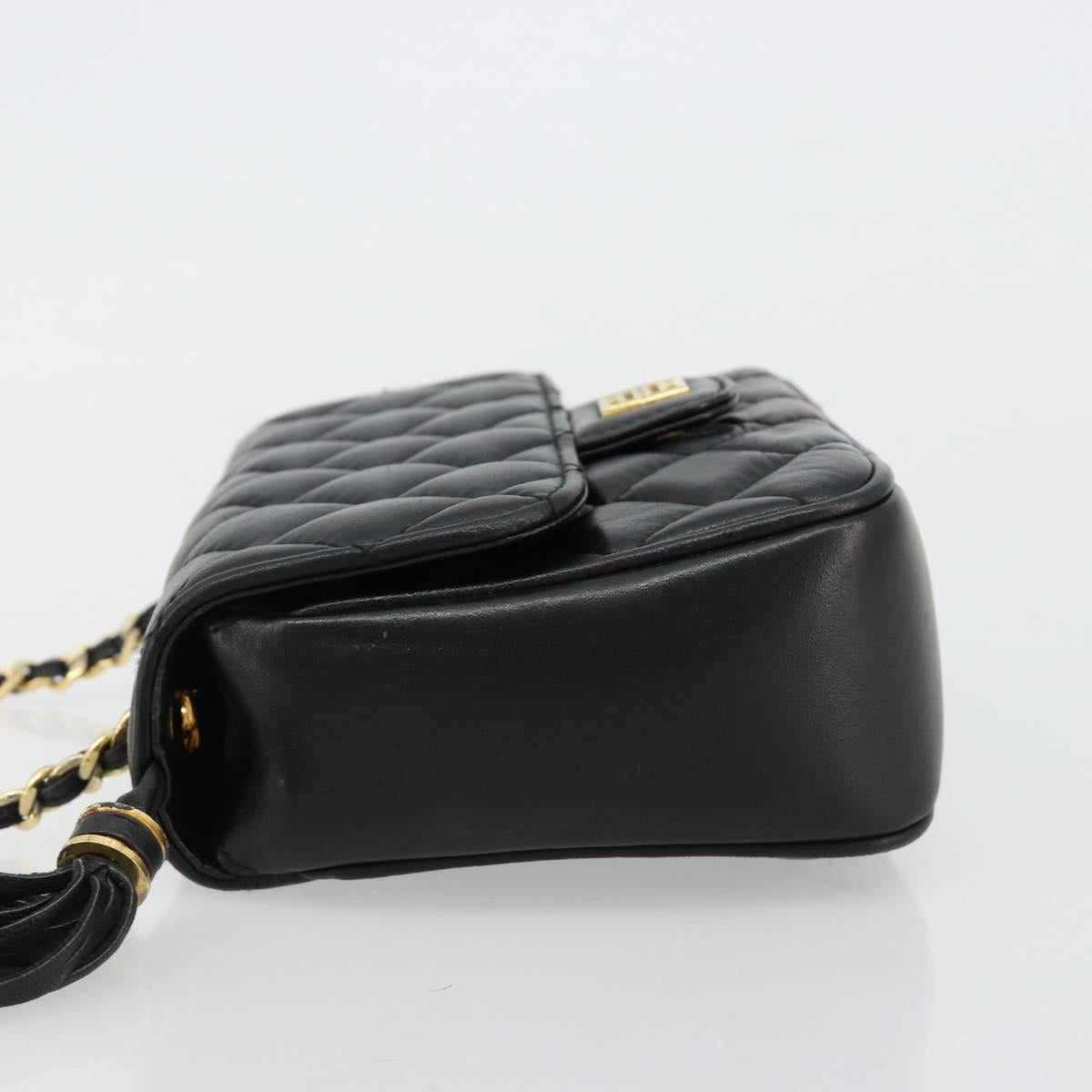 GIVENCHY Chain Shoulder Bag Leather Black Gold Auth 112382