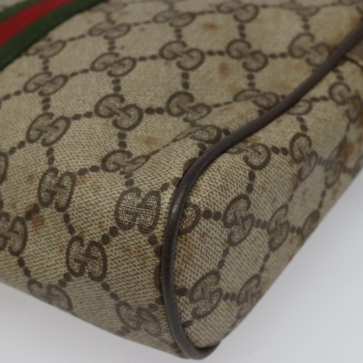 GUCCI GG Supreme Web Sherry Line Clutch Bag PVC Beige 89 01 012 Auth 112453