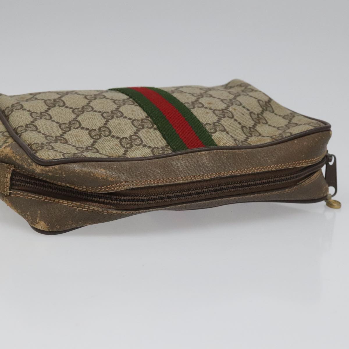 GUCCI GG Supreme Web Sherry Line Clutch Bag PVC Beige 89 01 012 Auth 112453
