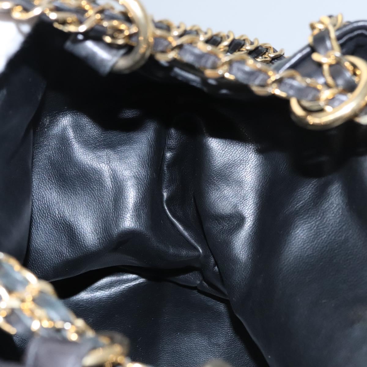 CHANEL Chain Shoulder Bag Canvas Black Gold CC Auth 112546