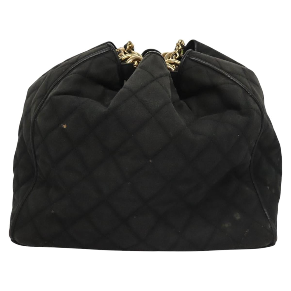 CHANEL Chain Shoulder Bag Canvas Black Gold CC Auth 112546