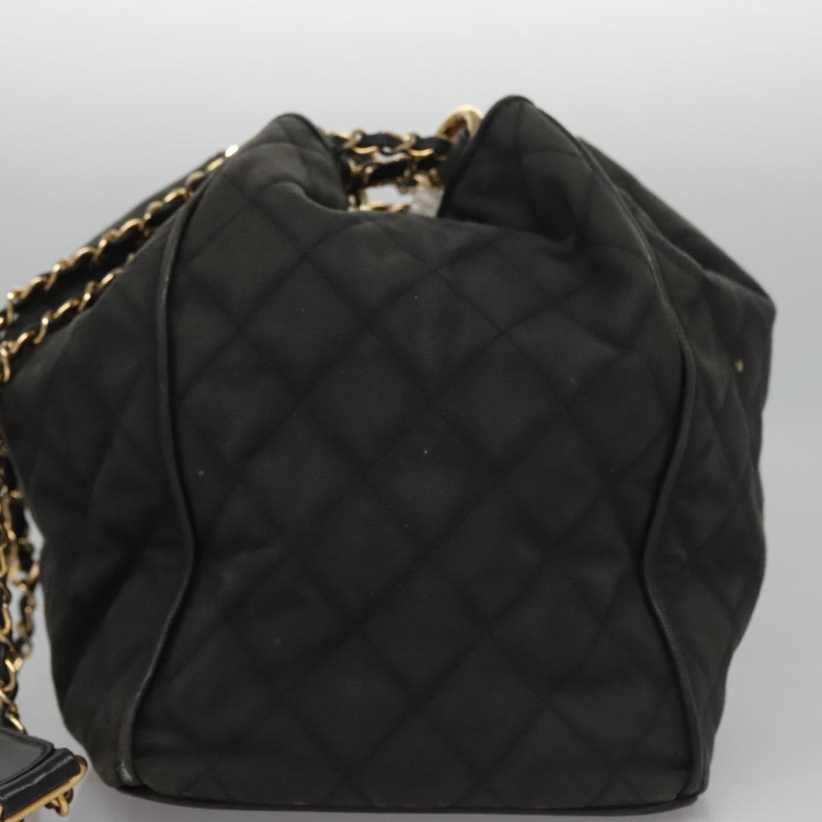 CHANEL Chain Shoulder Bag Canvas Black Gold CC Auth 112546