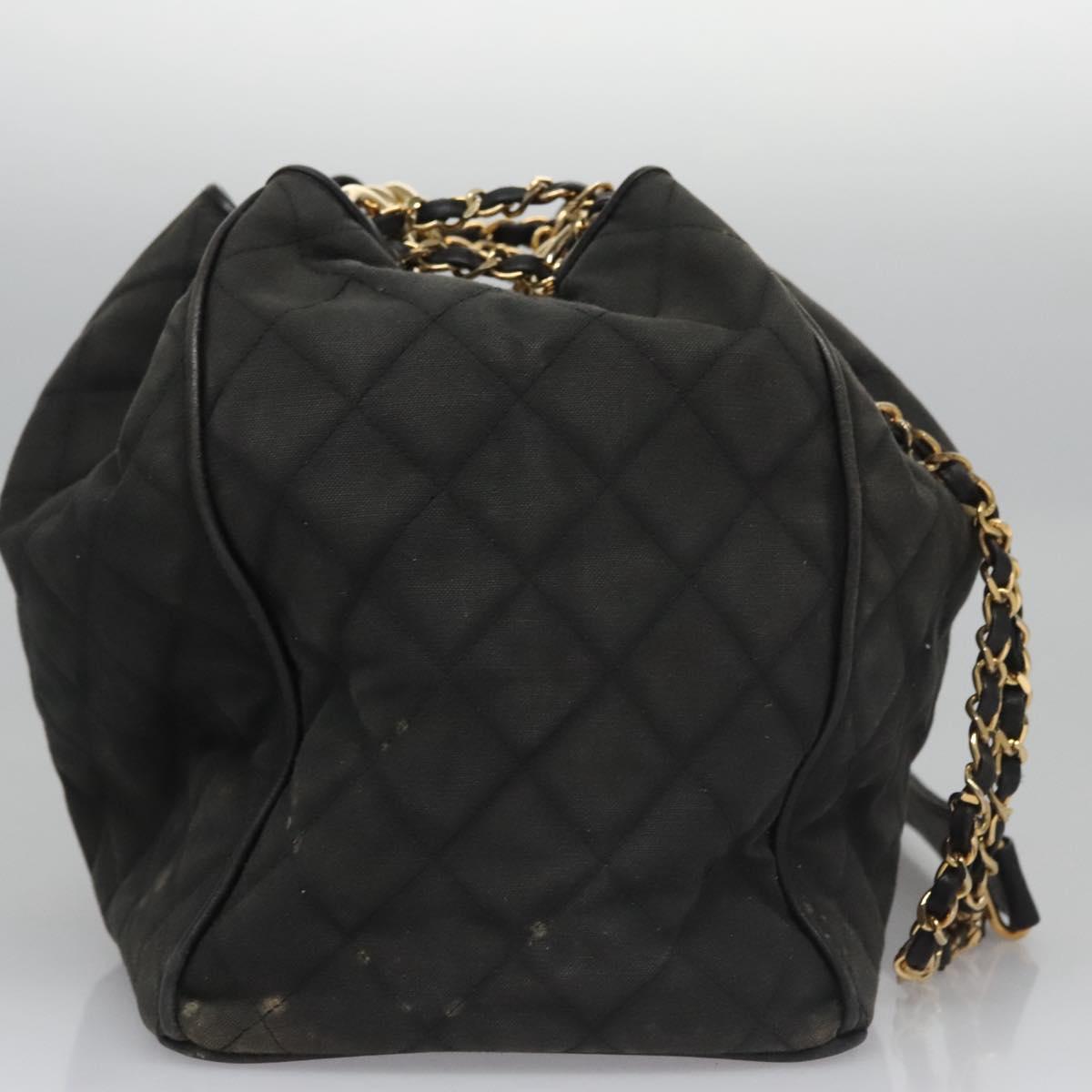 CHANEL Chain Shoulder Bag Canvas Black Gold CC Auth 112546