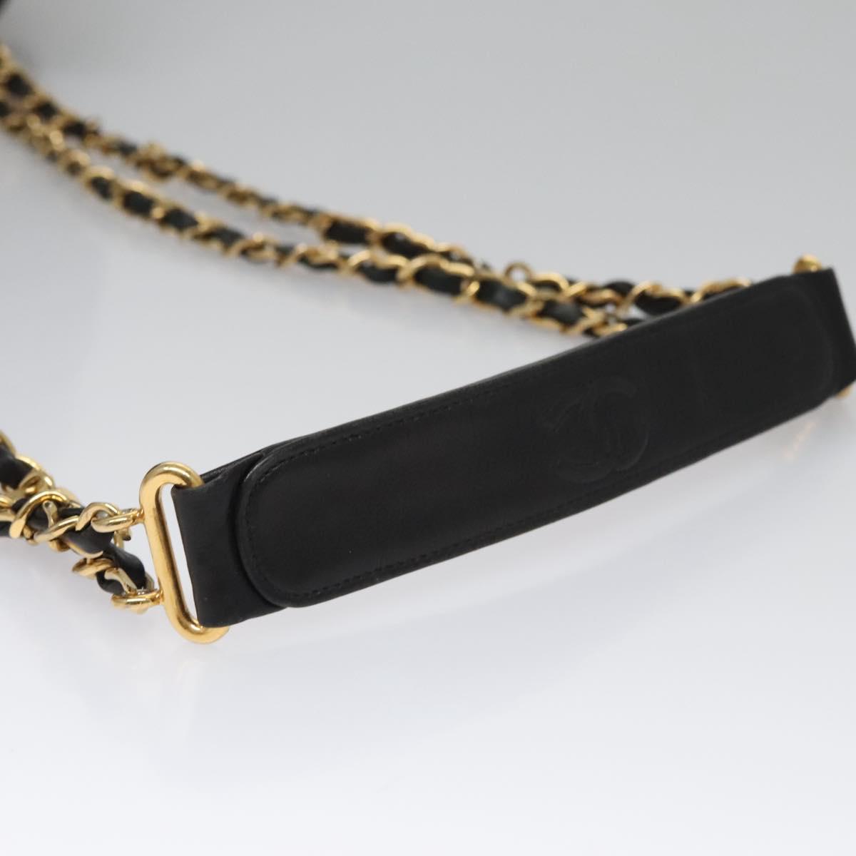 CHANEL Chain Shoulder Bag Canvas Black Gold CC Auth 112546