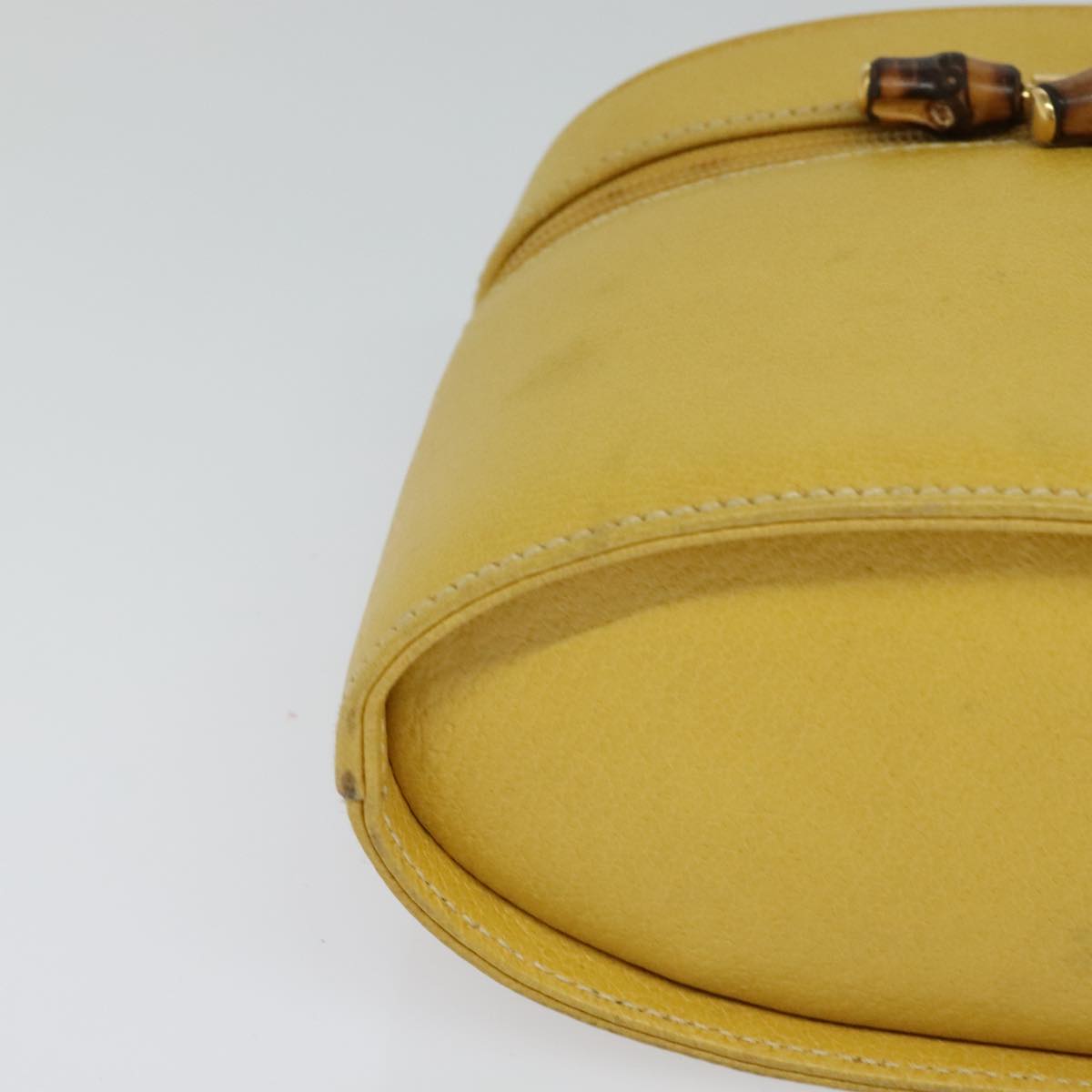 GUCCI Bamboo Vanity Cosmetic Pouch Leather Yellow 000 984 0232 Auth 112668
