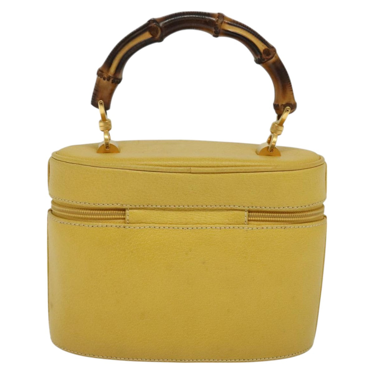 GUCCI Bamboo Vanity Cosmetic Pouch Leather Yellow 000 984 0232 Auth 112668