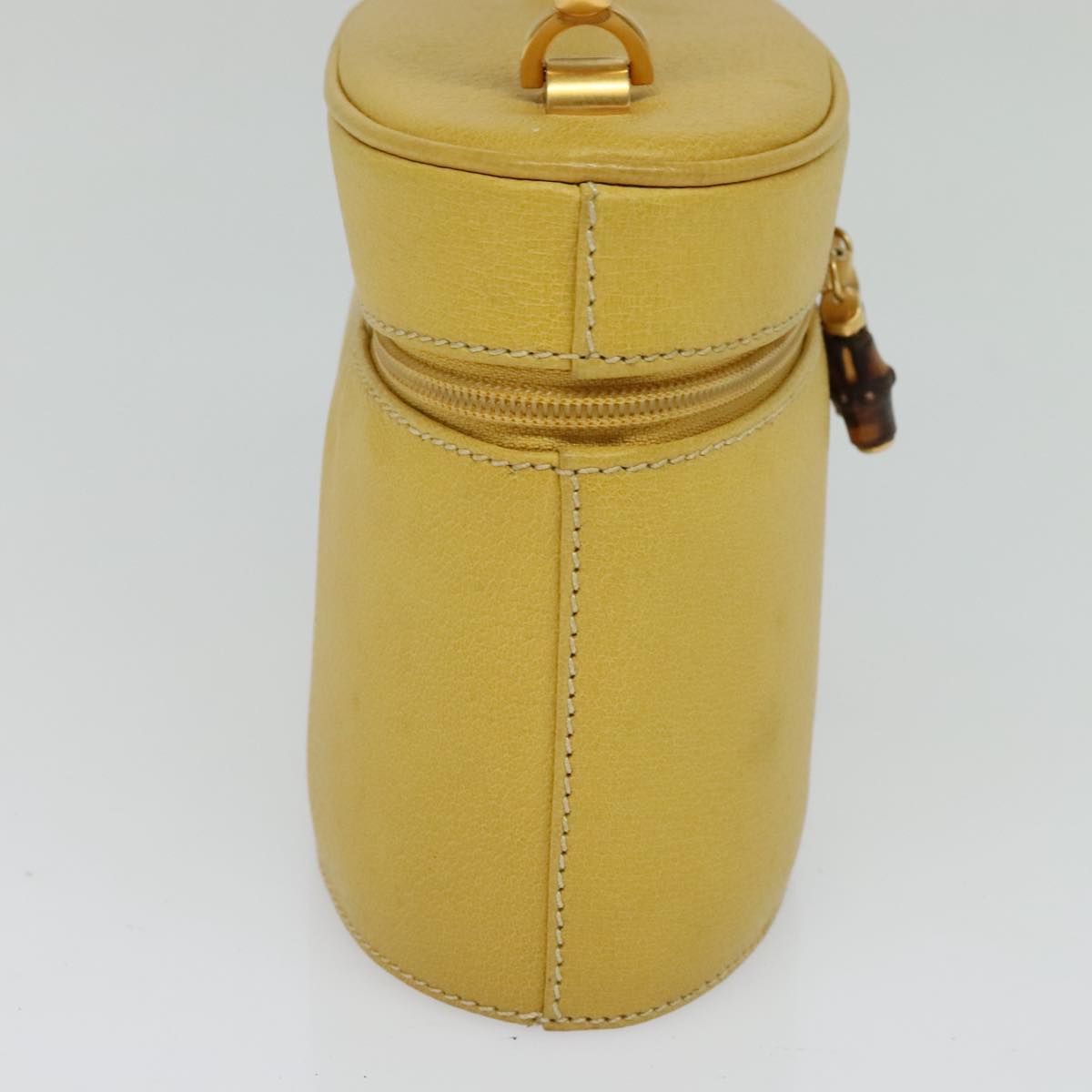 GUCCI Bamboo Vanity Cosmetic Pouch Leather Yellow 000 984 0232 Auth 112668