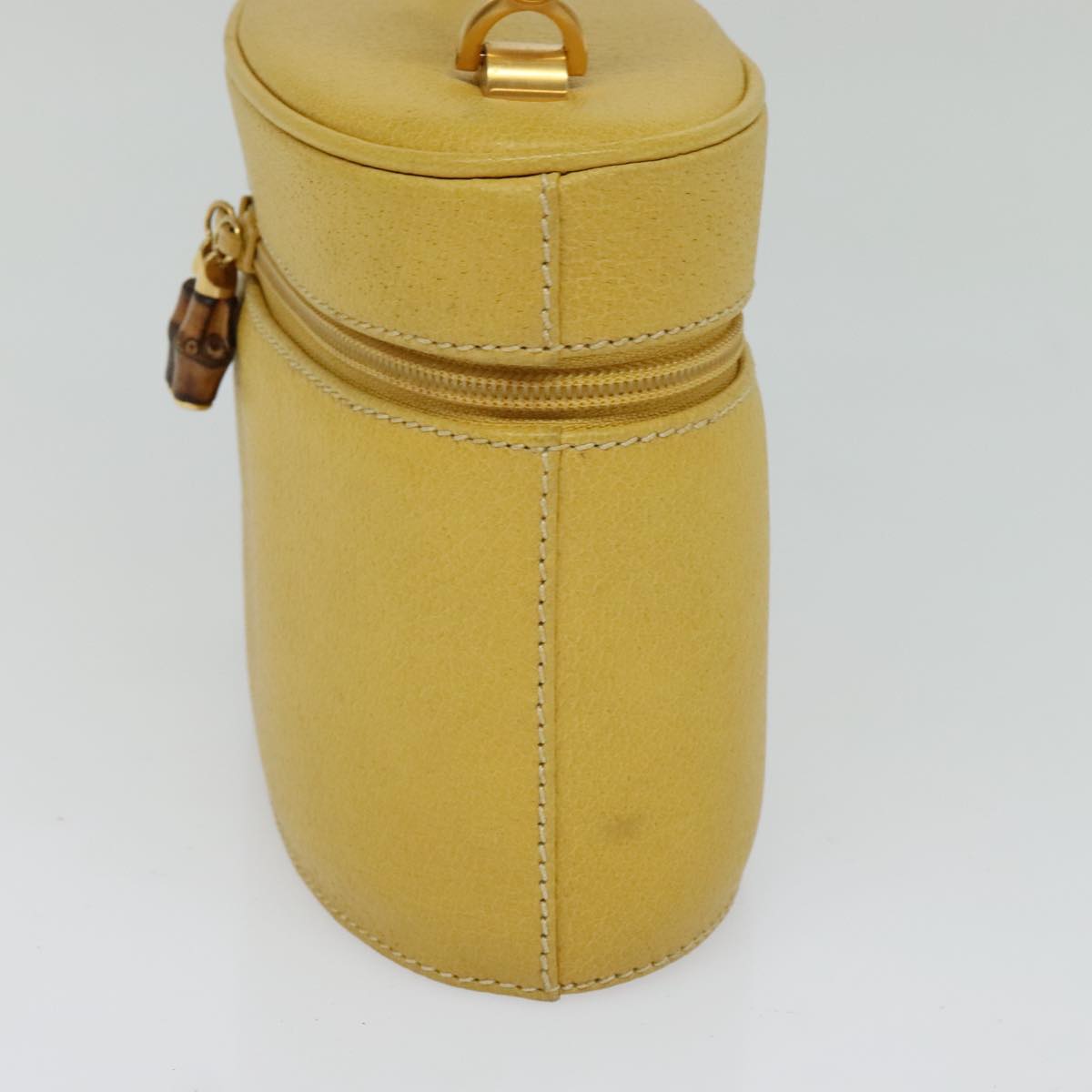 GUCCI Bamboo Vanity Cosmetic Pouch Leather Yellow 000 984 0232 Auth 112668