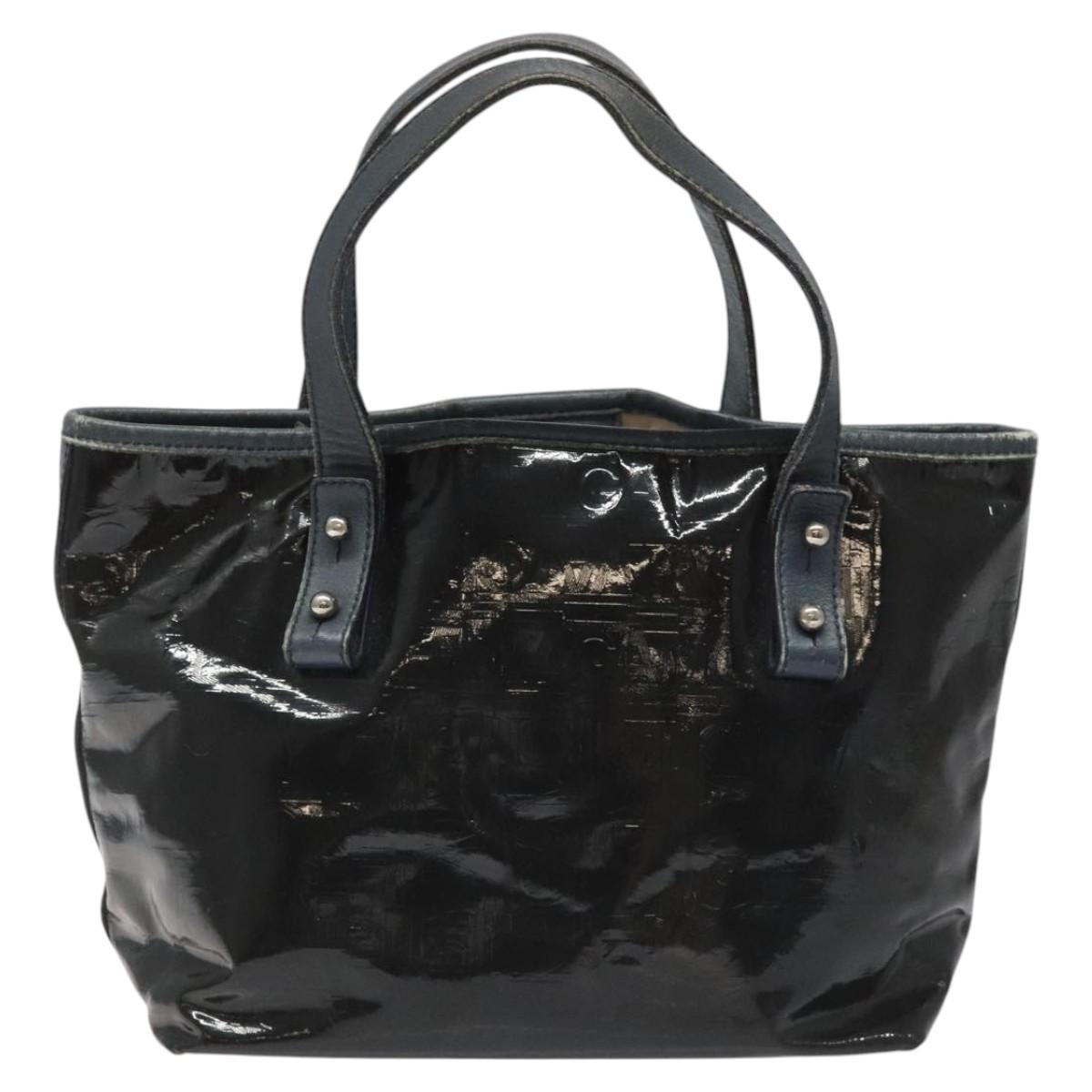 Salvatore Ferragamo Hand Bag Enamel Black Auth 112681