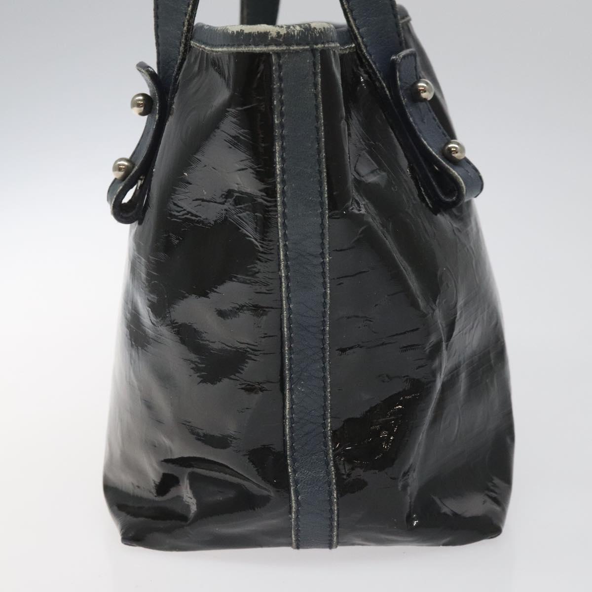 Salvatore Ferragamo Hand Bag Enamel Black Auth 112681