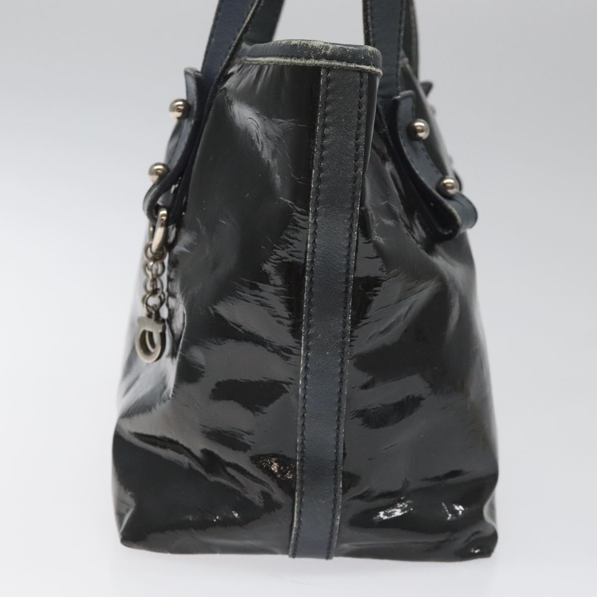 Salvatore Ferragamo Hand Bag Enamel Black Auth 112681