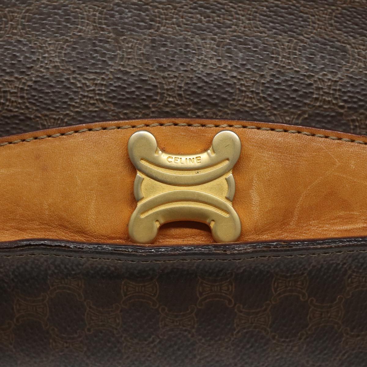 CELINE Macadam Canvas Shoulder Bag PVC Leather Brown Gold Auth 112747