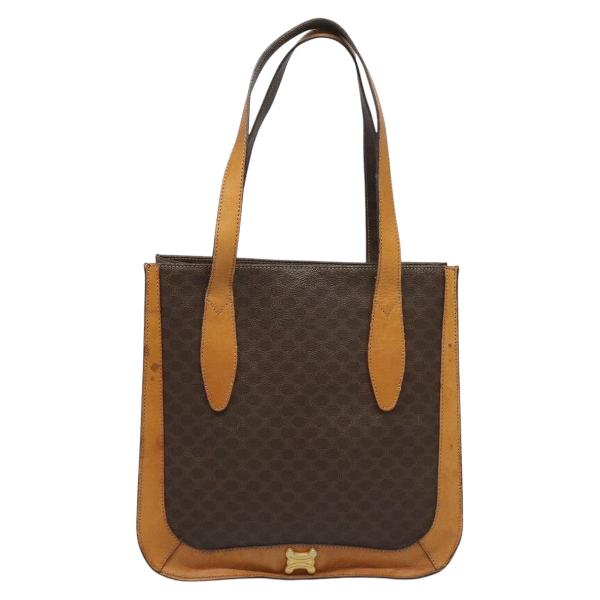 CELINE Macadam Canvas Shoulder Bag PVC Leather Brown Gold Auth 112747