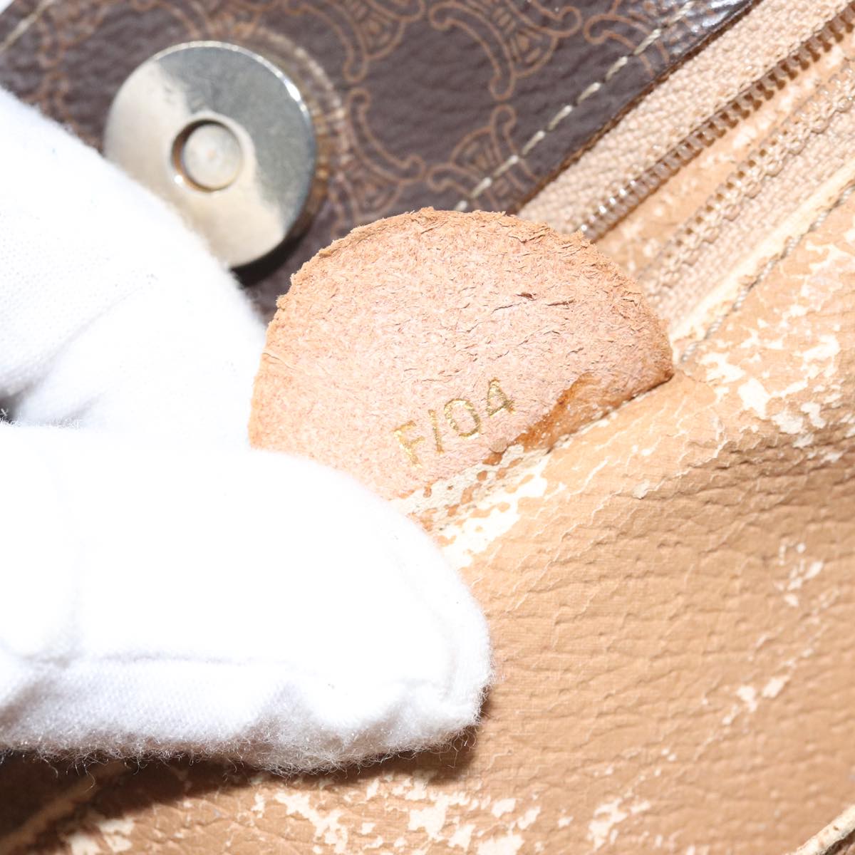 CELINE Macadam Canvas Shoulder Bag PVC Leather Brown Gold Auth 112747