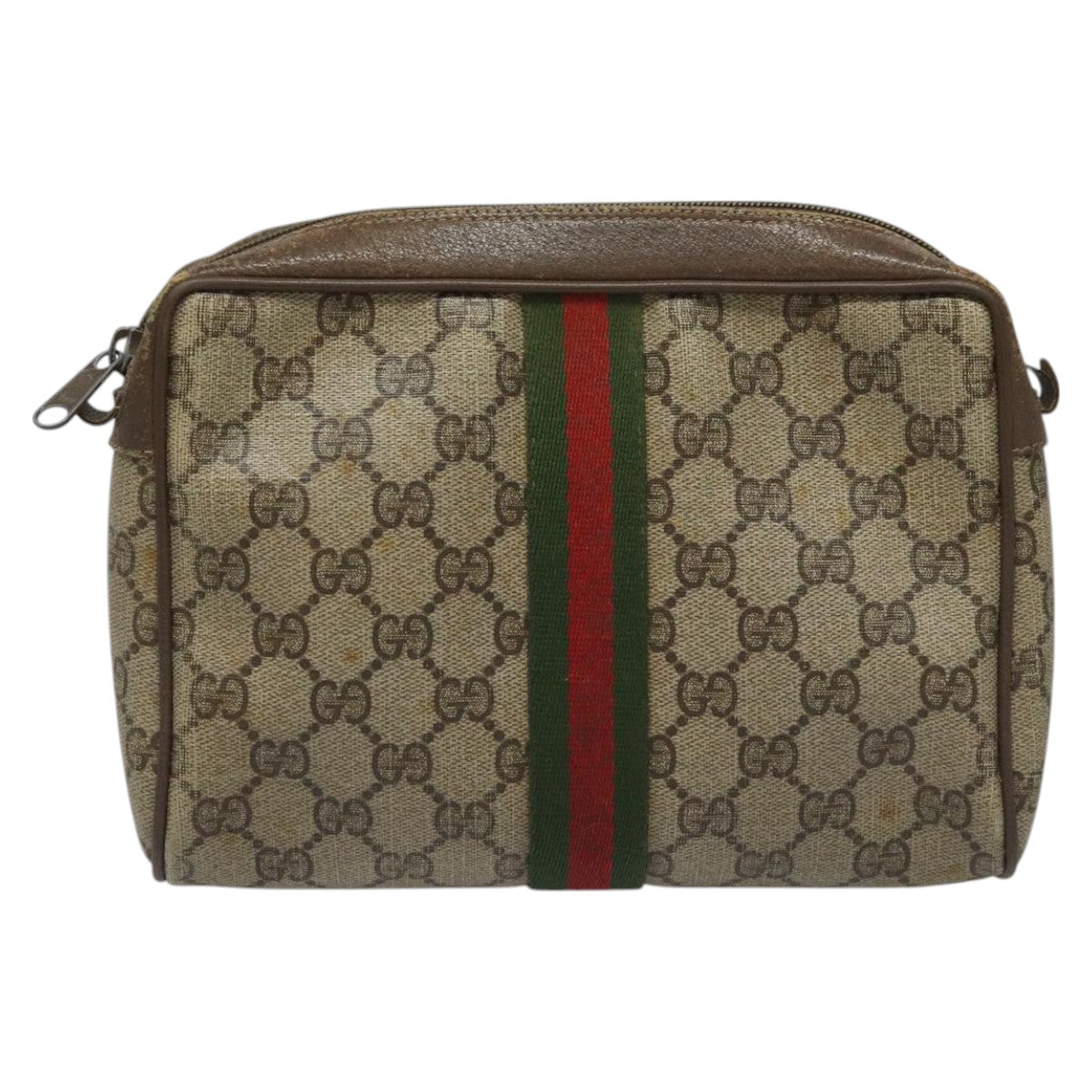 GUCCI GG Supreme Web Sherry Line Clutch Bag PVC Beige 89 01 012 Auth 112826