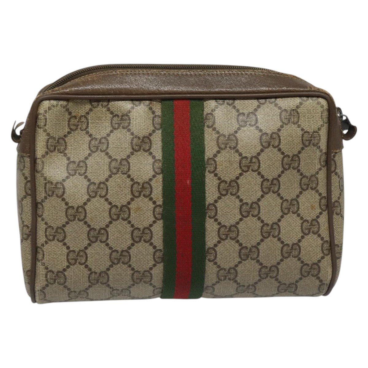GUCCI GG Supreme Web Sherry Line Clutch Bag PVC Beige 89 01 012 Auth 112826