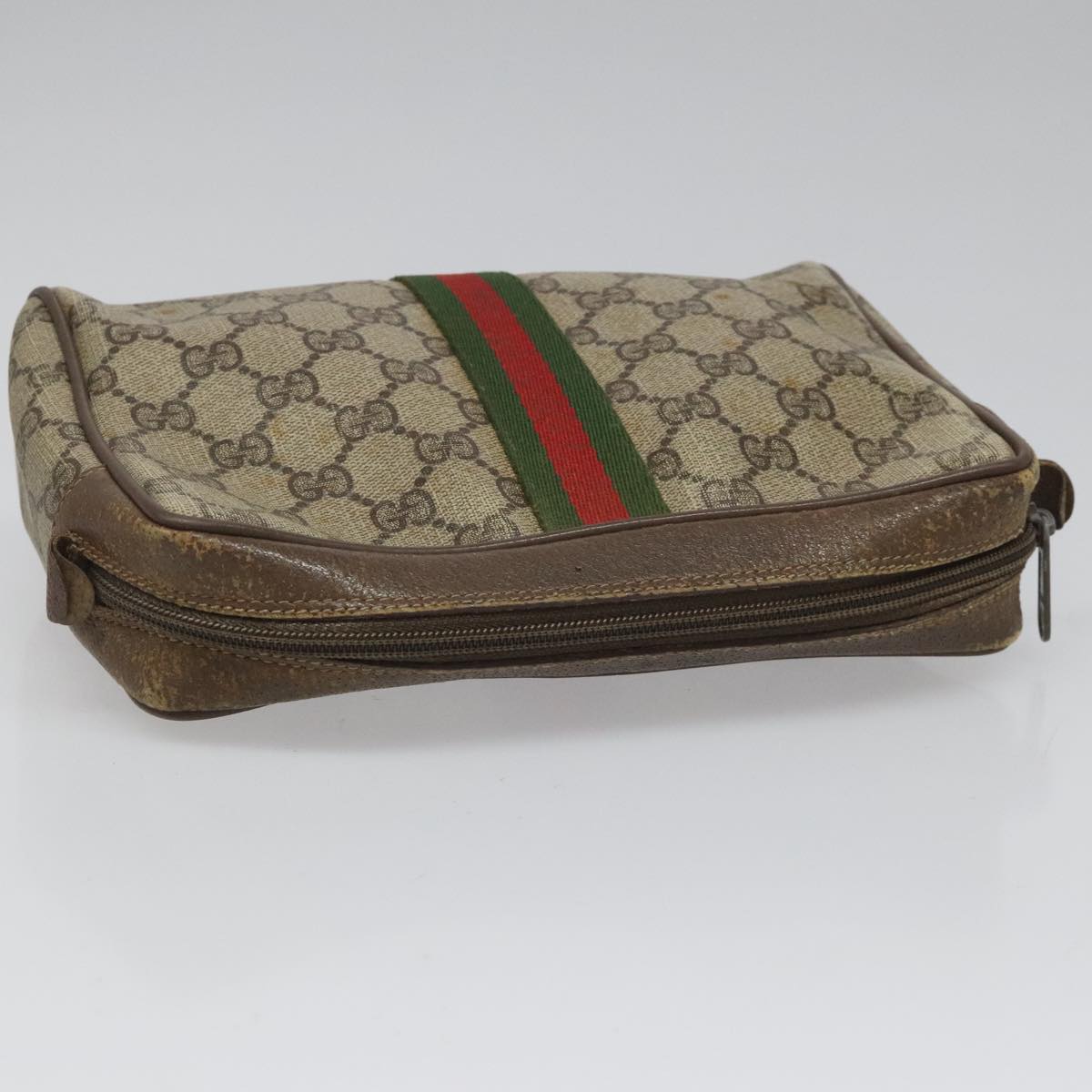 GUCCI GG Supreme Web Sherry Line Clutch Bag PVC Beige 89 01 012 Auth 112826