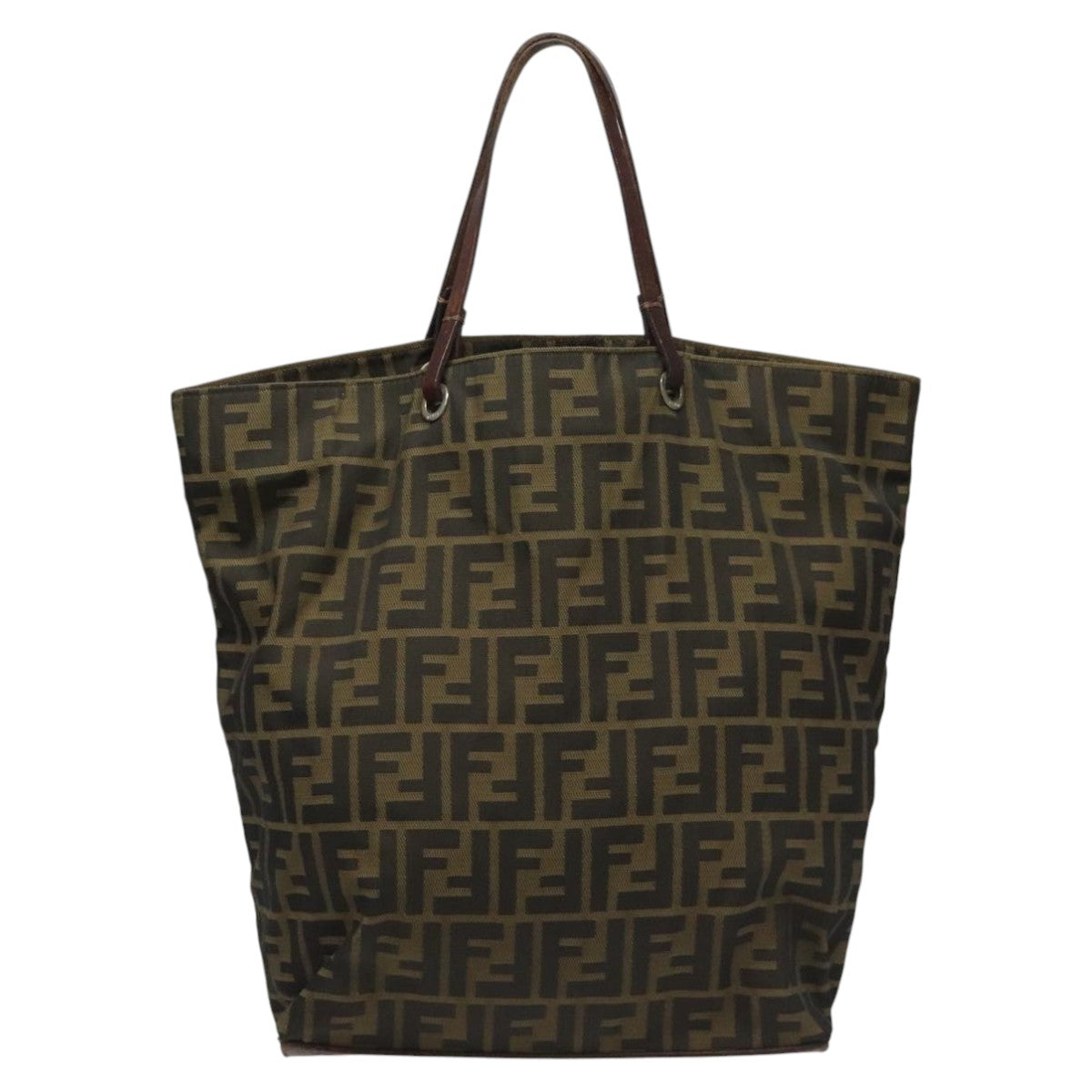 FENDI Zucca Canvas Tote Bag Brown Black Auth 112832