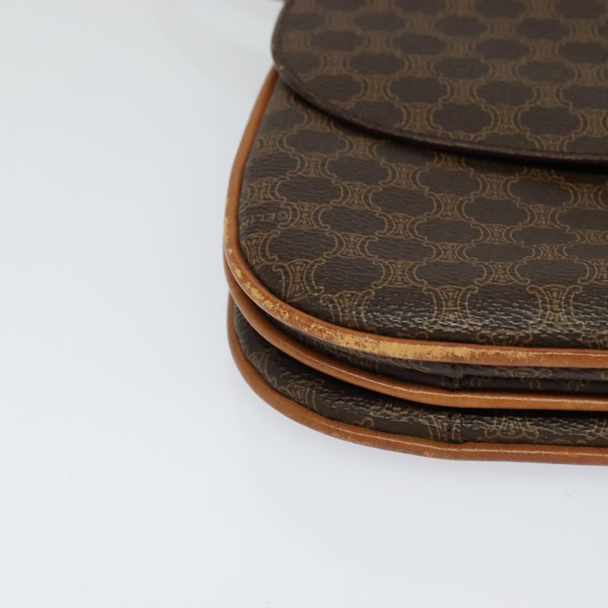 CELINE Macadam Canvas Shoulder Bag PVC Leather Brown Gold Auth 112874