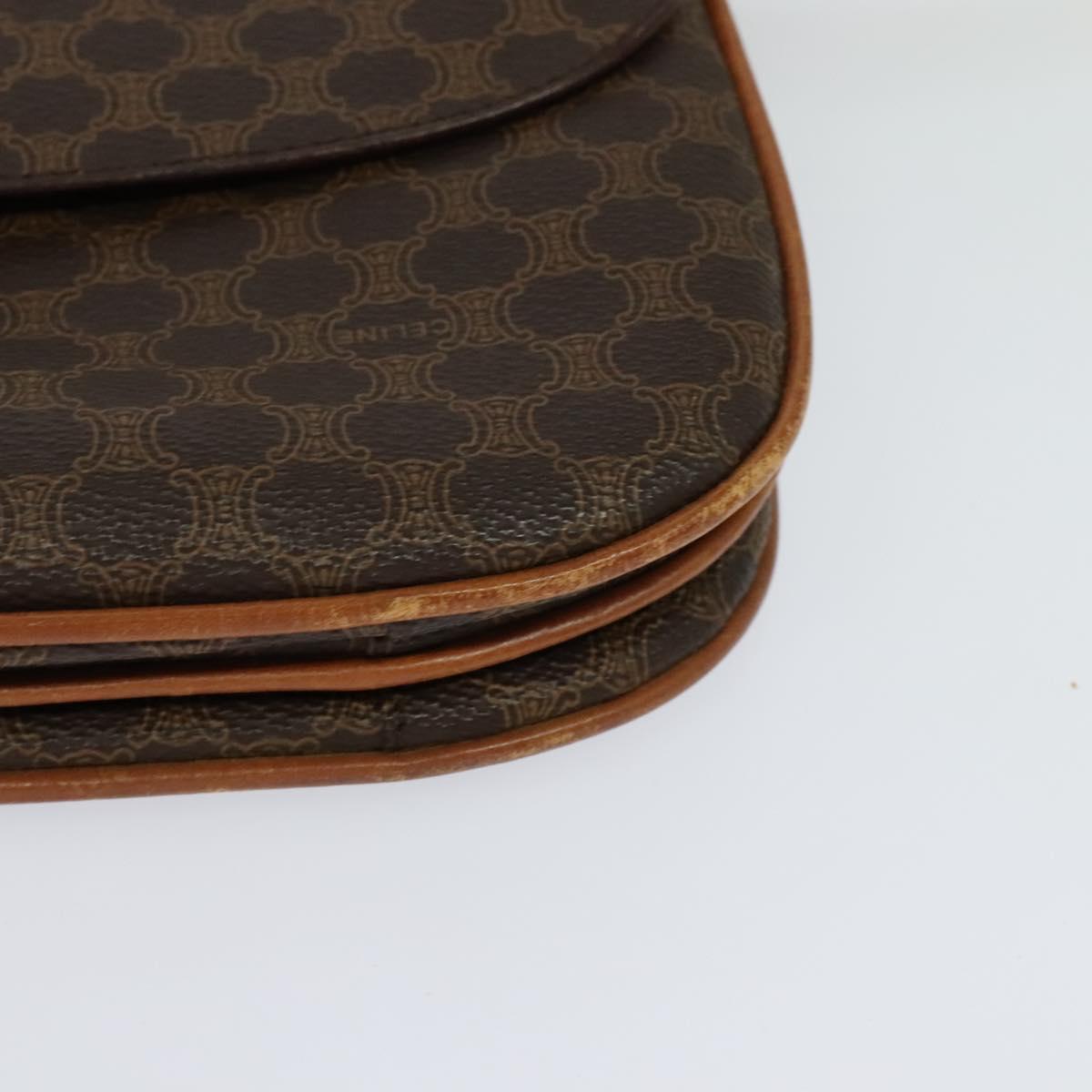 CELINE Macadam Canvas Shoulder Bag PVC Leather Brown Gold Auth 112874