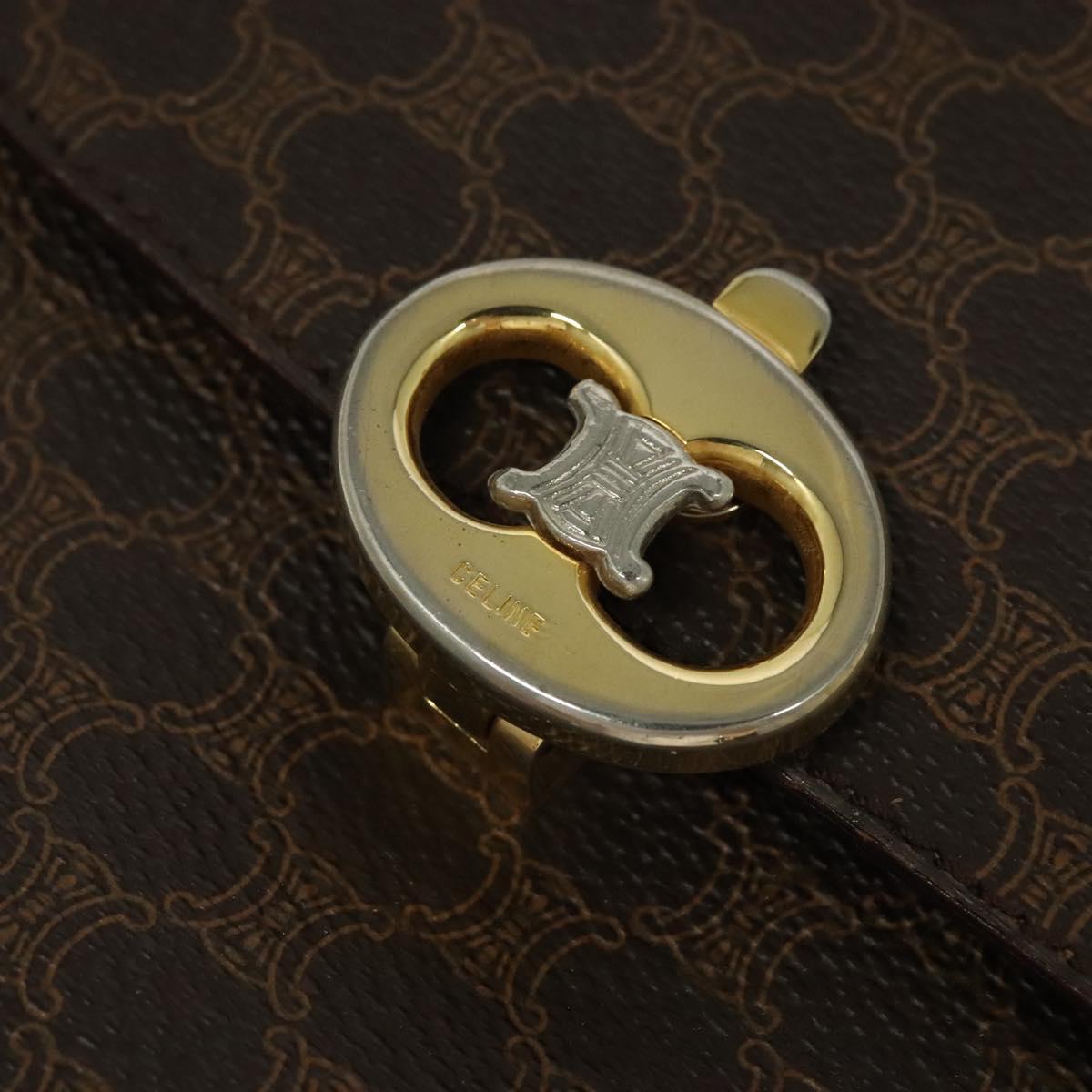 CELINE Macadam Canvas Shoulder Bag PVC Leather Brown Gold Auth 112874