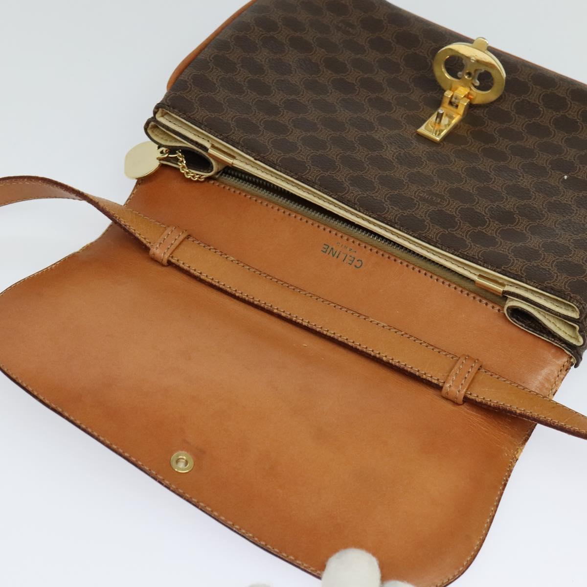 CELINE Macadam Canvas Shoulder Bag PVC Leather Brown Gold Auth 112874