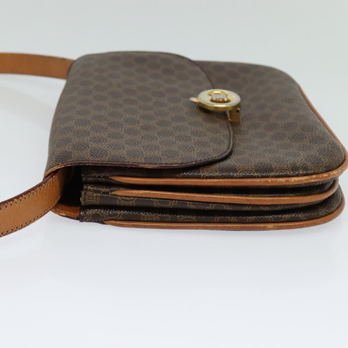 CELINE Macadam Canvas Shoulder Bag PVC Leather Brown Gold Auth 112874