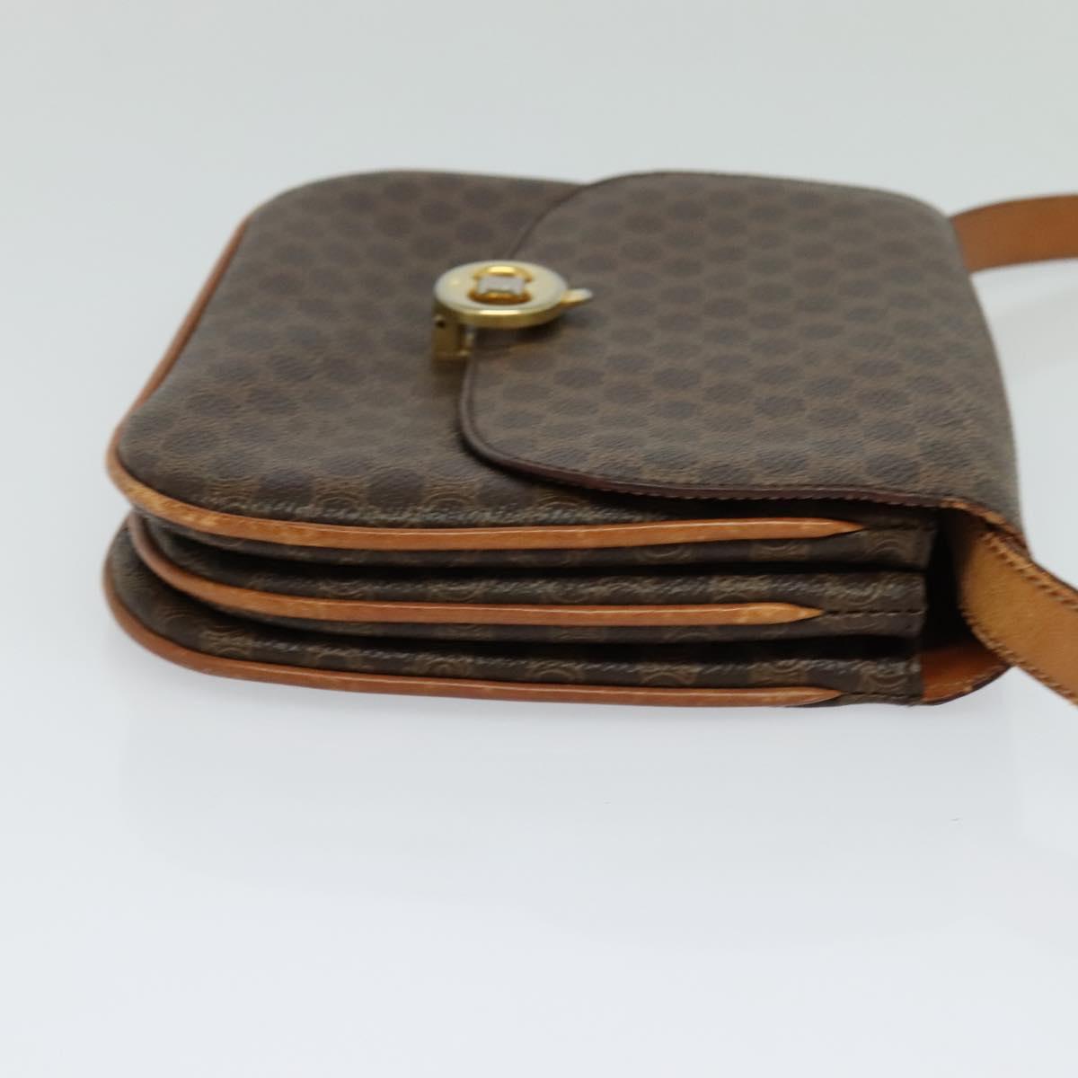 CELINE Macadam Canvas Shoulder Bag PVC Leather Brown Gold Auth 112874