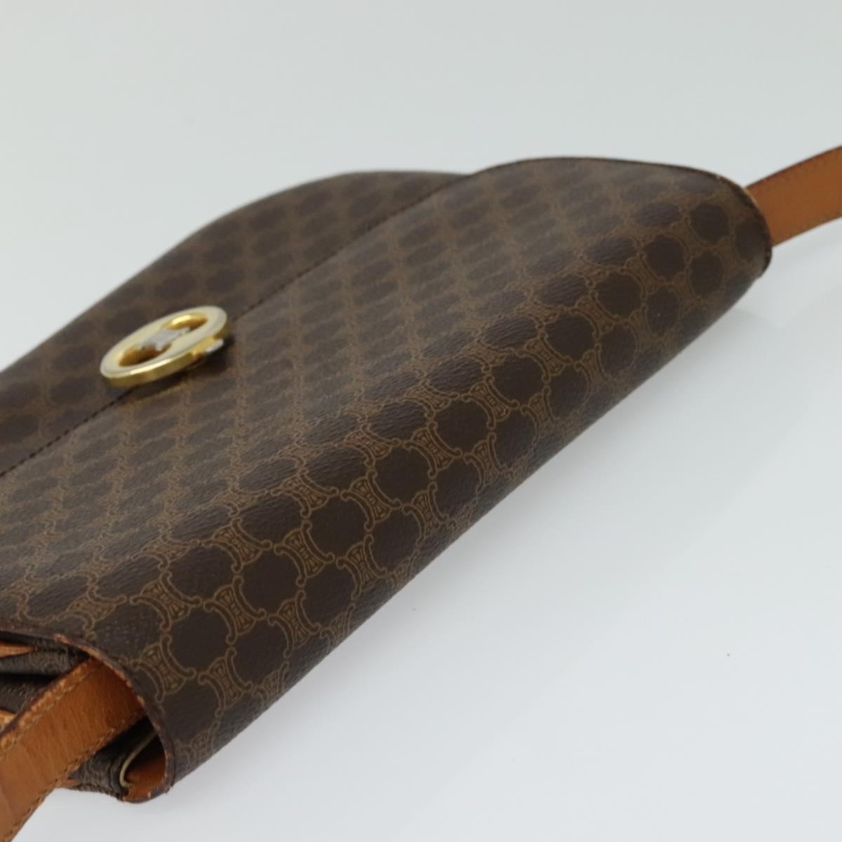 CELINE Macadam Canvas Shoulder Bag PVC Leather Brown Gold Auth 112874