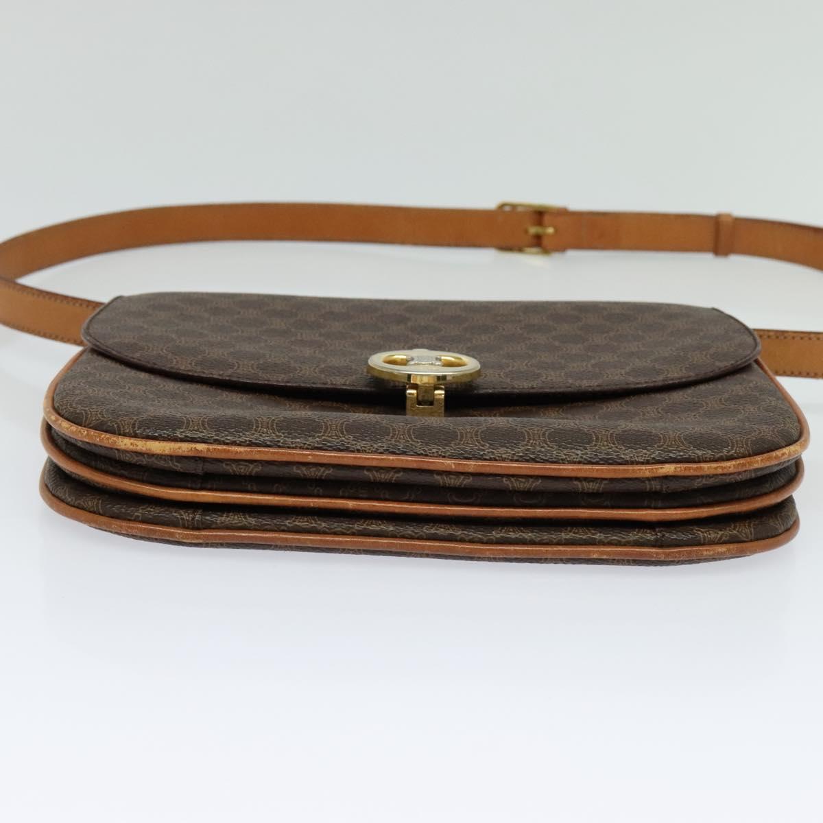 CELINE Macadam Canvas Shoulder Bag PVC Leather Brown Gold Auth 112874