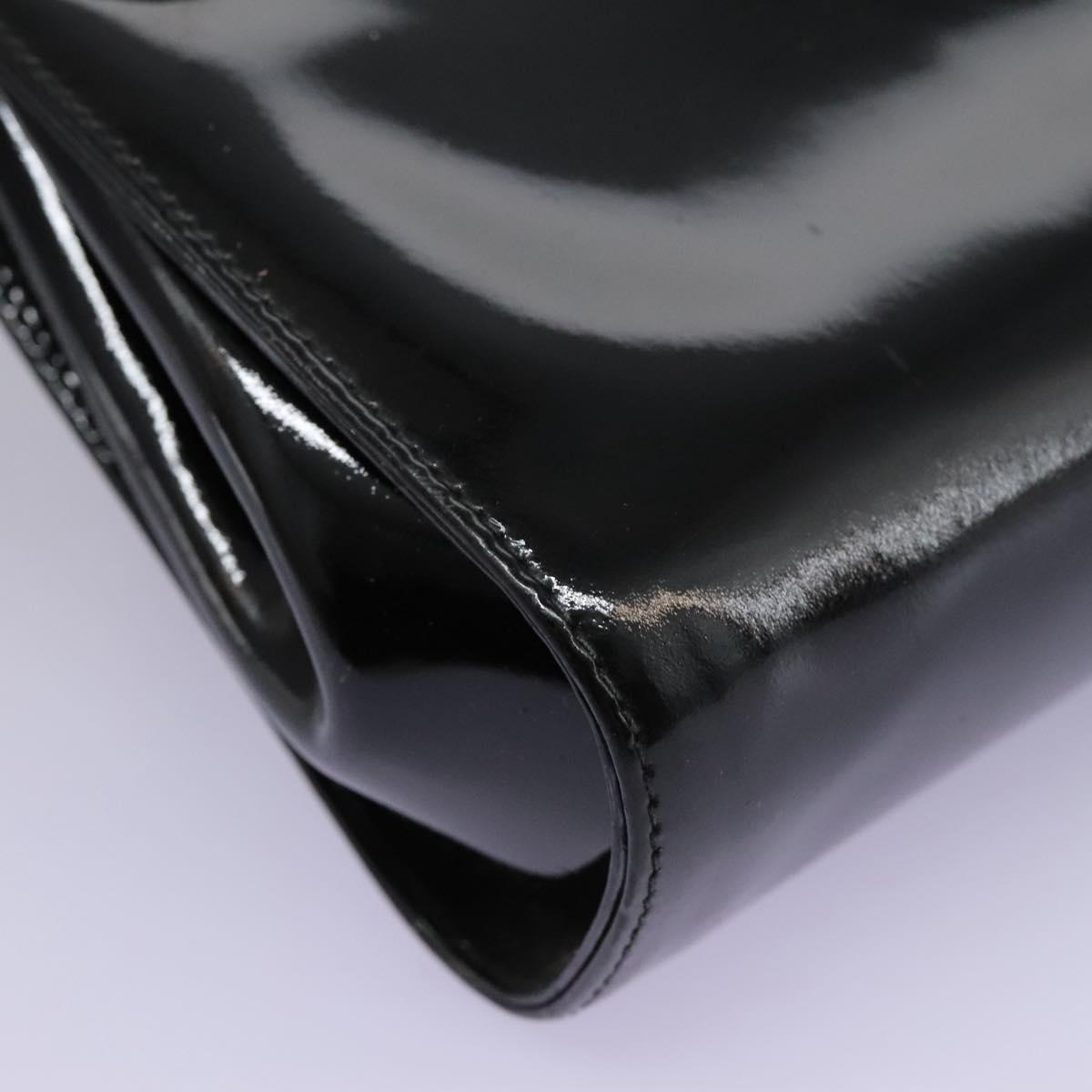 Salvatore Ferragamo Gancini Shoulder Bag Enamel Black Gold Auth 112878