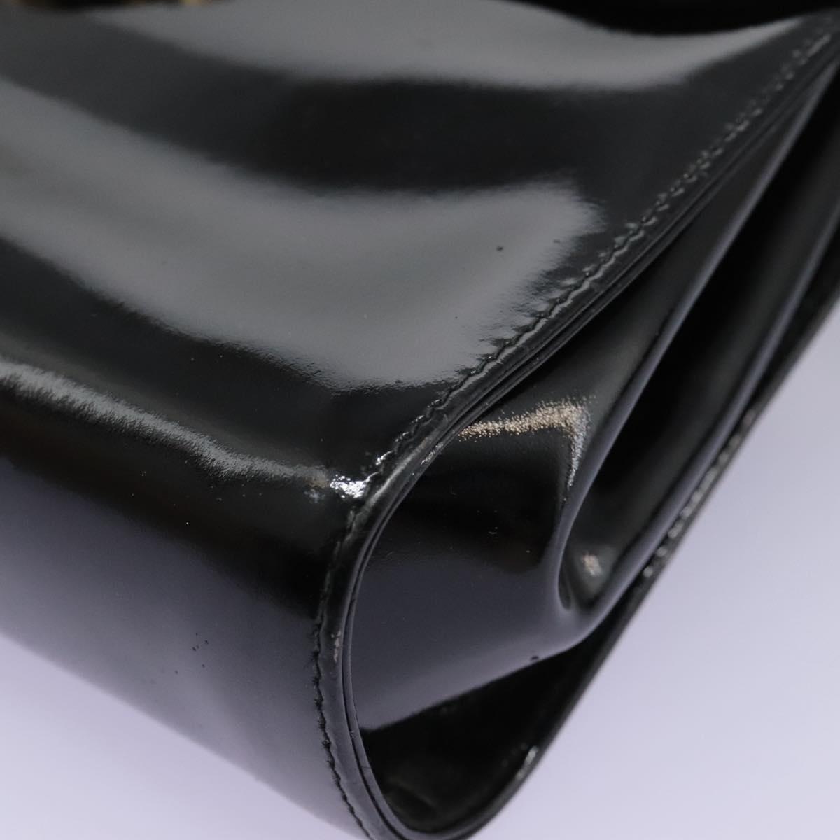 Salvatore Ferragamo Gancini Shoulder Bag Enamel Black Gold Auth 112878