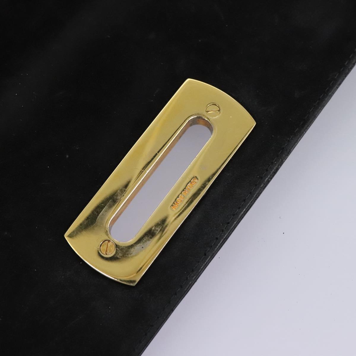 Salvatore Ferragamo Gancini Shoulder Bag Enamel Black Gold Auth 112878