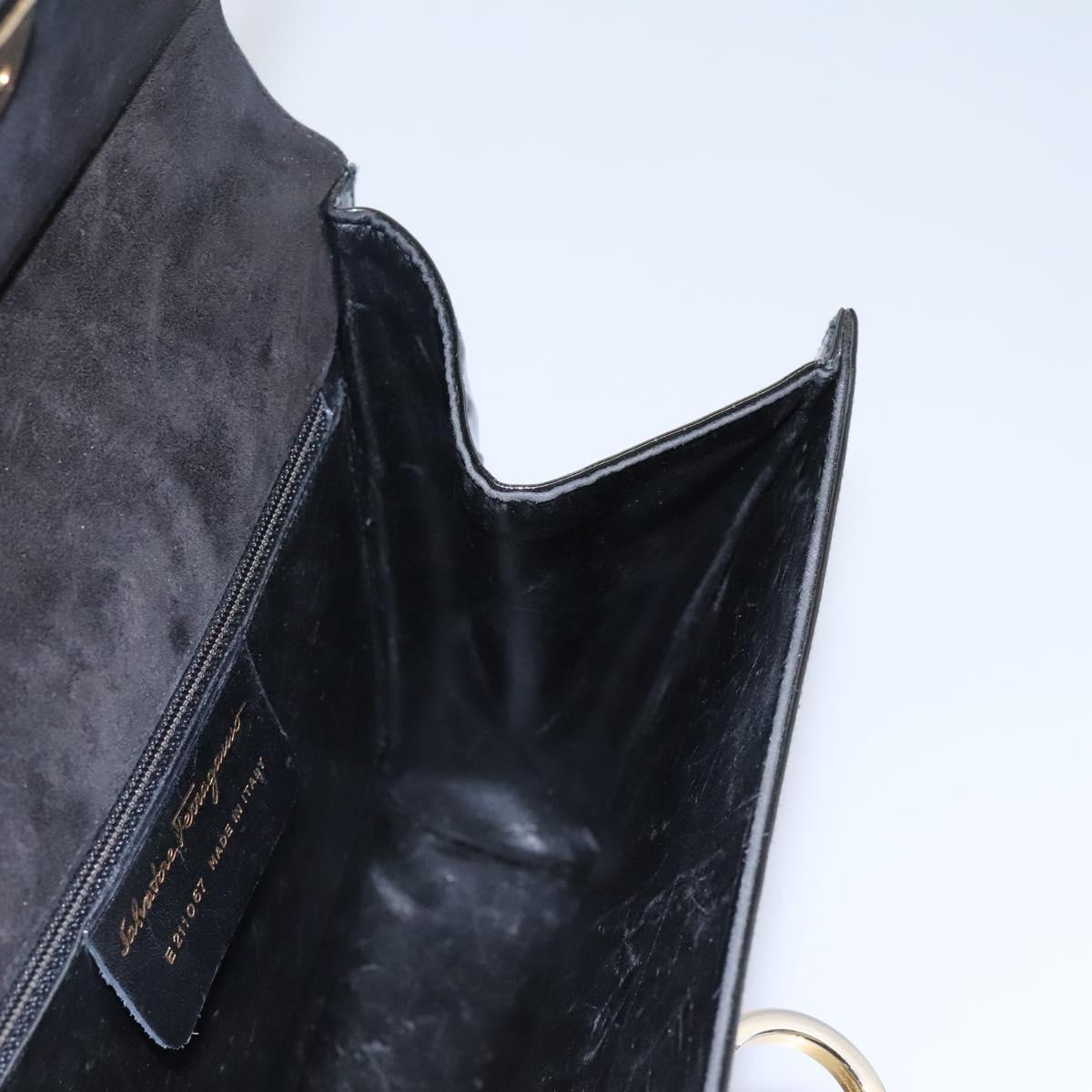 Salvatore Ferragamo Gancini Shoulder Bag Enamel Black Gold Auth 112878