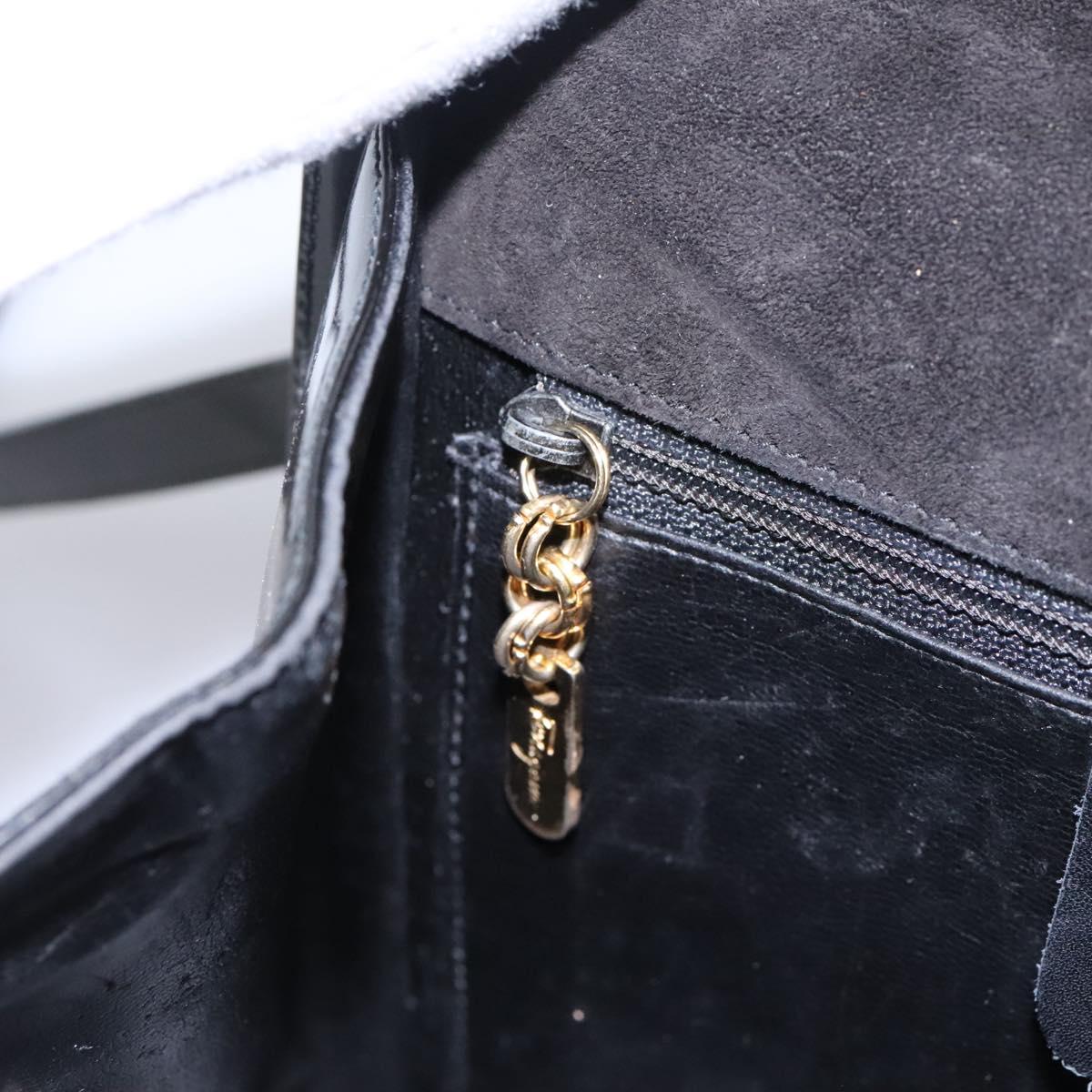 Salvatore Ferragamo Gancini Shoulder Bag Enamel Black Gold Auth 112878