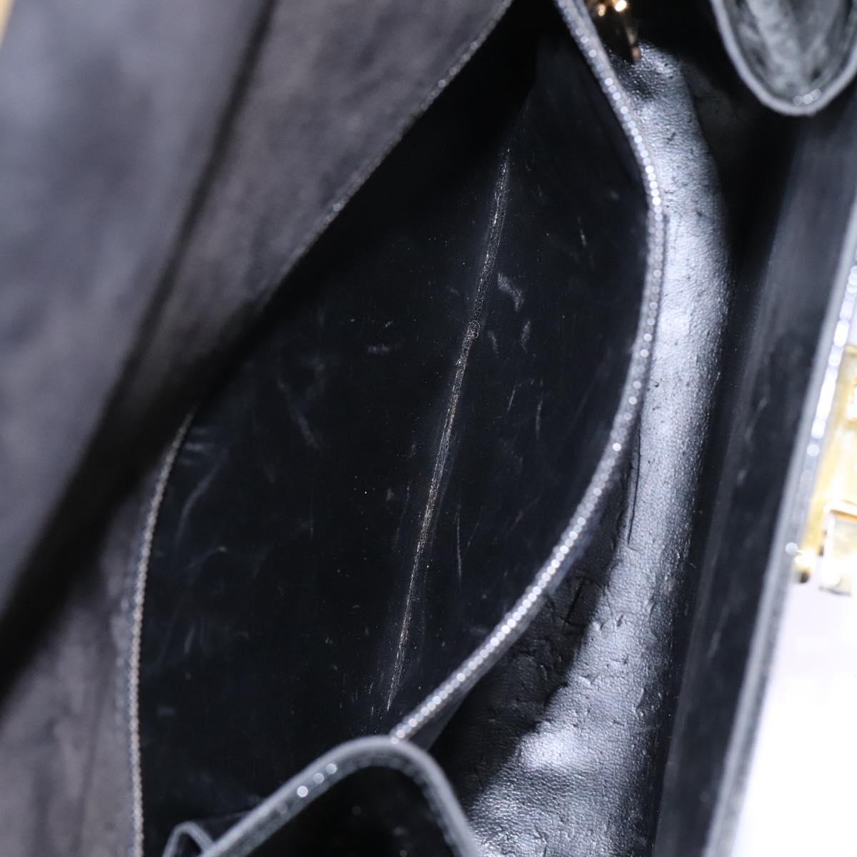 Salvatore Ferragamo Gancini Shoulder Bag Enamel Black Gold Auth 112878